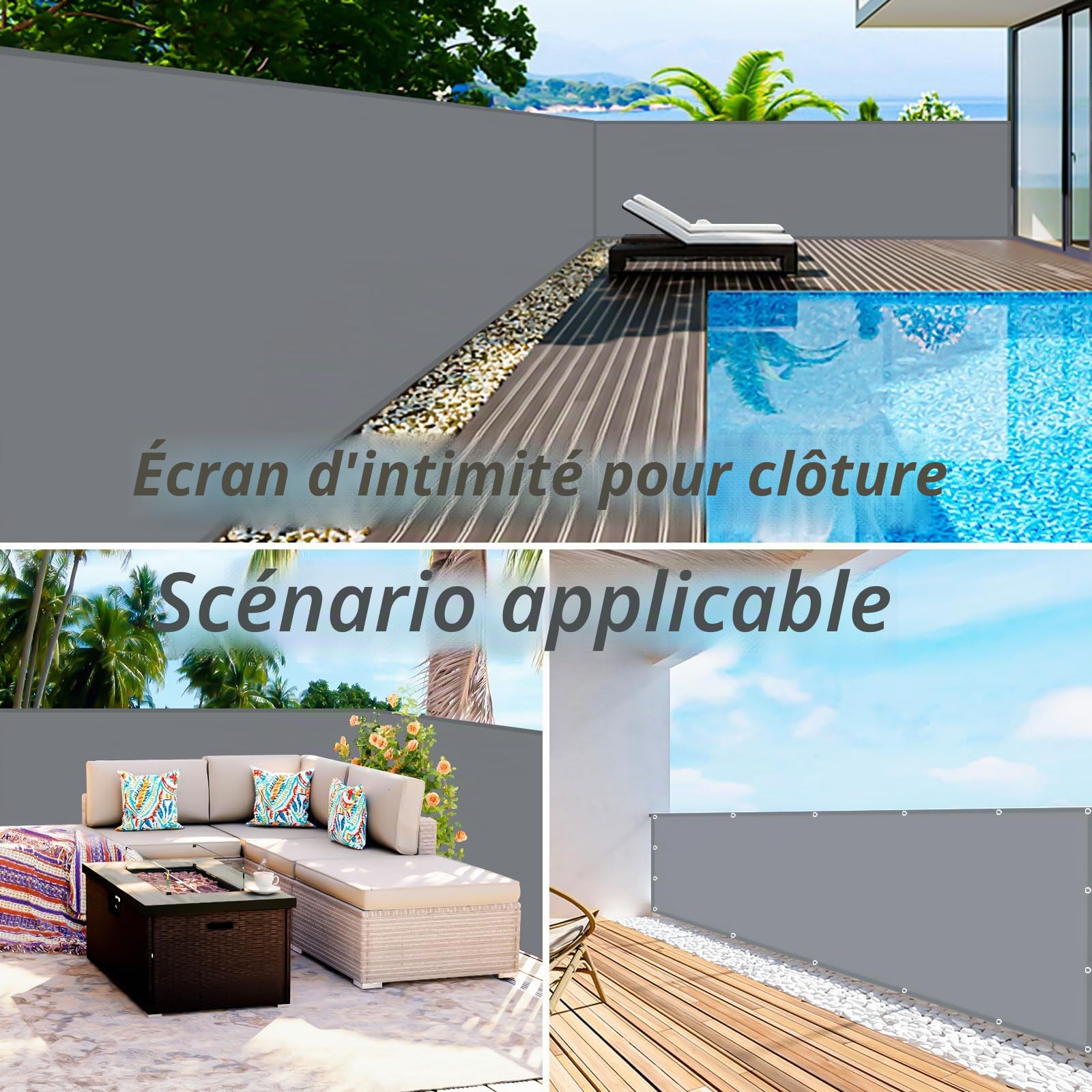 Voiles D'ombrage Imperméable, Voiles Ombrages Rectangulaire avec Oeillets et Cordons, UV Protection Voiles D'ombrage pour Patio Terrasse Jardin Balcon Extérieur, Gris Foncé-3x3m
