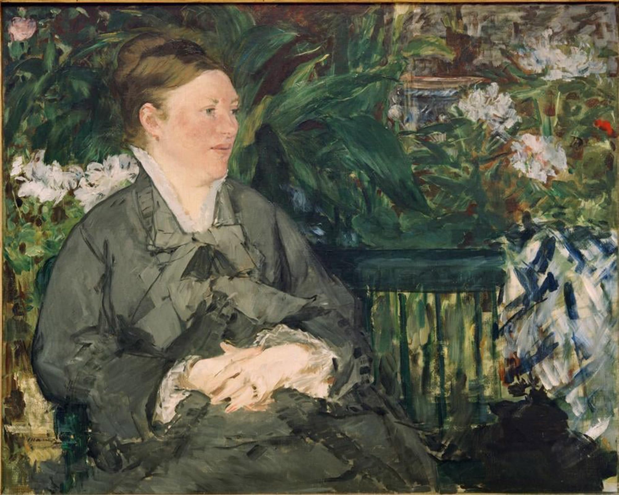 POSTERIIk Vintage Classic Picture Landscape Artwork Portrait Of Madame Manet In The Greenhouse by Edouard Manet Portrait Canvas Painting for Office Home Decor 60x90cm