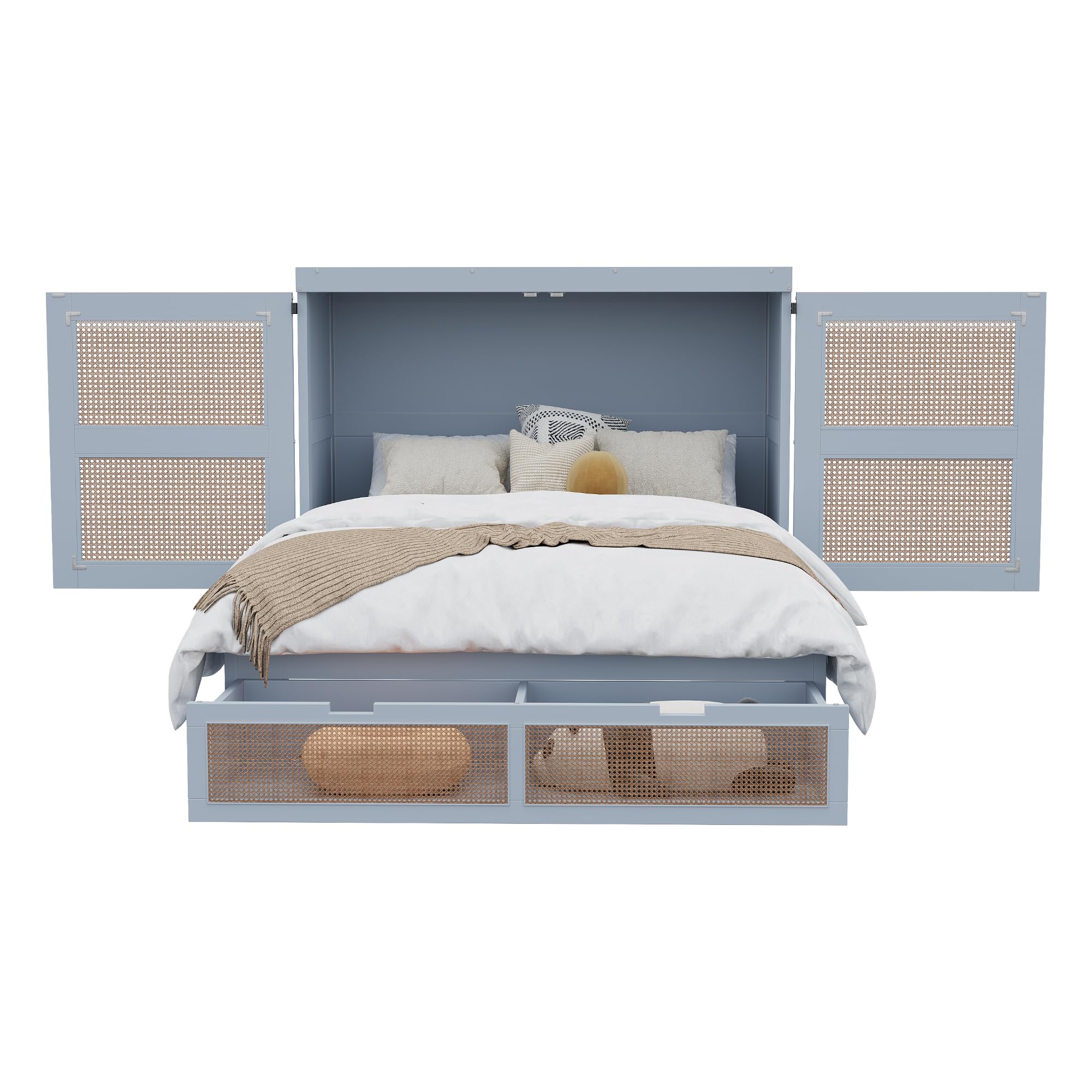 Schrankbett 140x200- Wandbett mit Lattenrost - Schrank mit Klappbett - Wandklappbett - Murphy Bed - Bettschrank, vertikales Schrankbett, Jugendbett, ohne Matratze,Grau