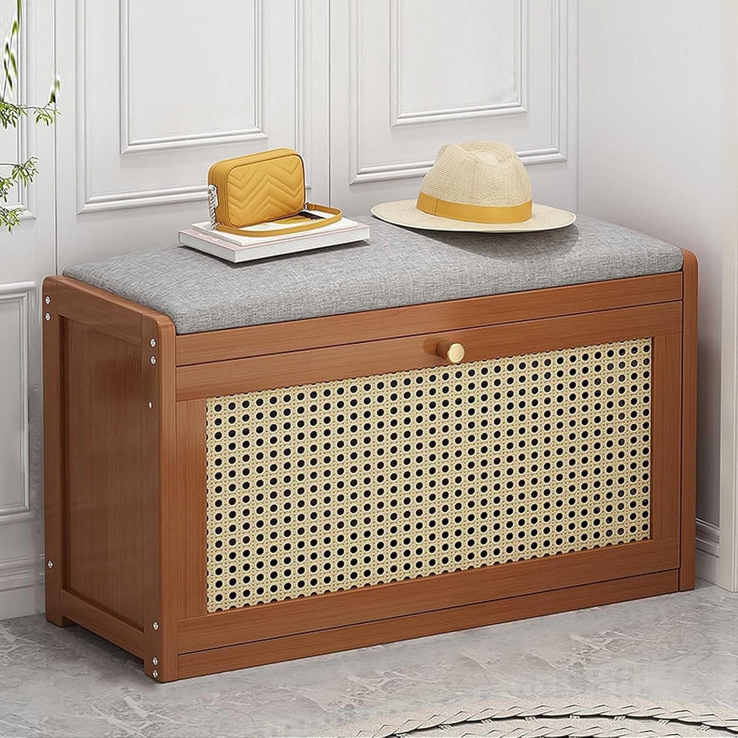 Armoire de rangement petits espaces avec banc à chaussures rembourré 70 cm