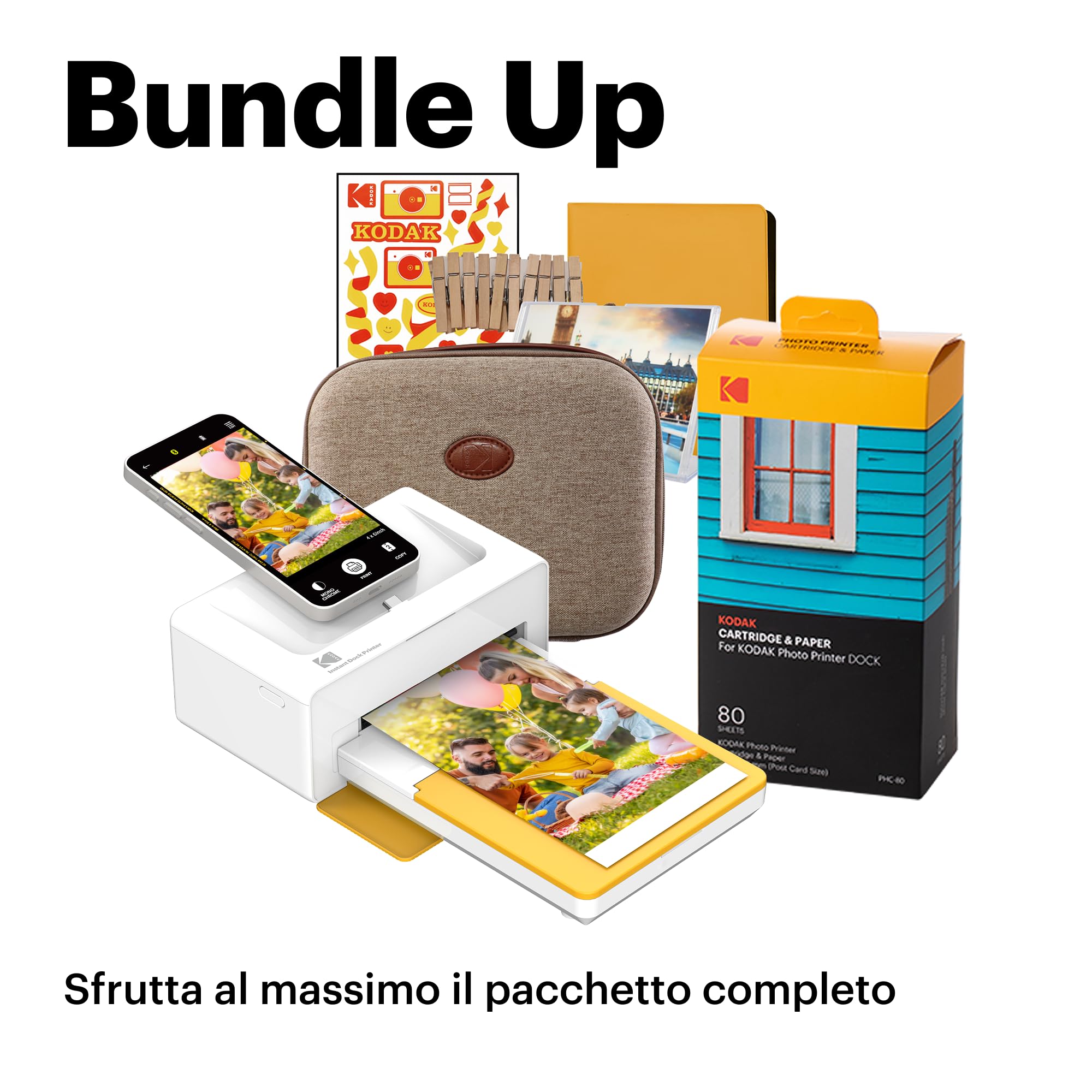 Kodak Dock Plus PD460 Regalo di Natale, Stampante Fotografica Portatile per Smartphone, 10 x 15 cm, Confezione di Accessori da 90 Carte Fotografiche