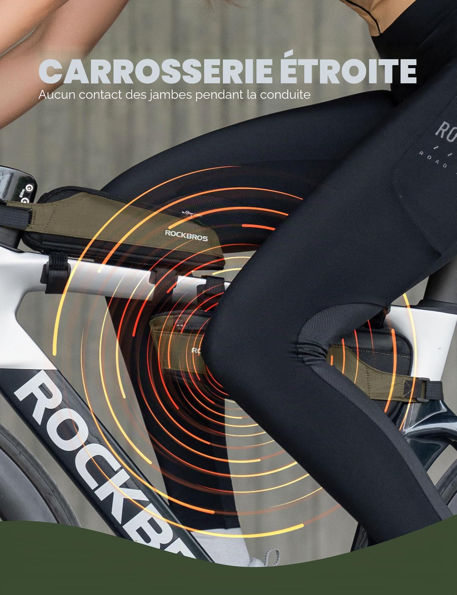 ROCKBROS Sacoche Cadre Vélo 0,65L Avant Kit Sac Triangulaire Tube Supérieur Amovible Portable Réfléchissant Vélo Course VTT Vert Foncé