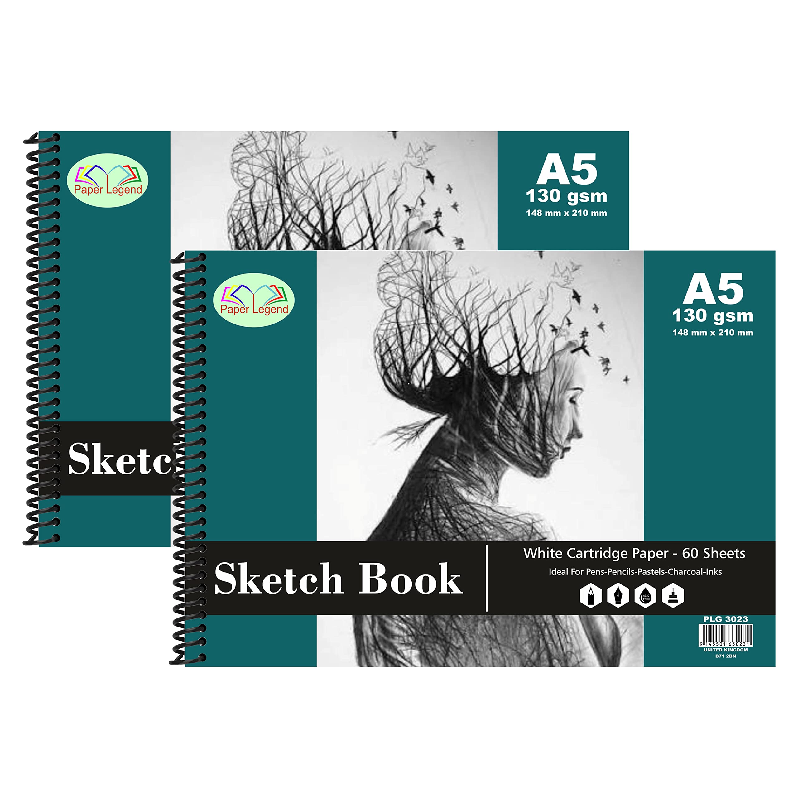 Set of 2- Artists Sketch Pad Spiral Bound Sketch Book 130 GSM Cartridge Paper Durable Drawing Paper Art Book Ideal for Adults Sketching Painting Home (A5) โ image 1