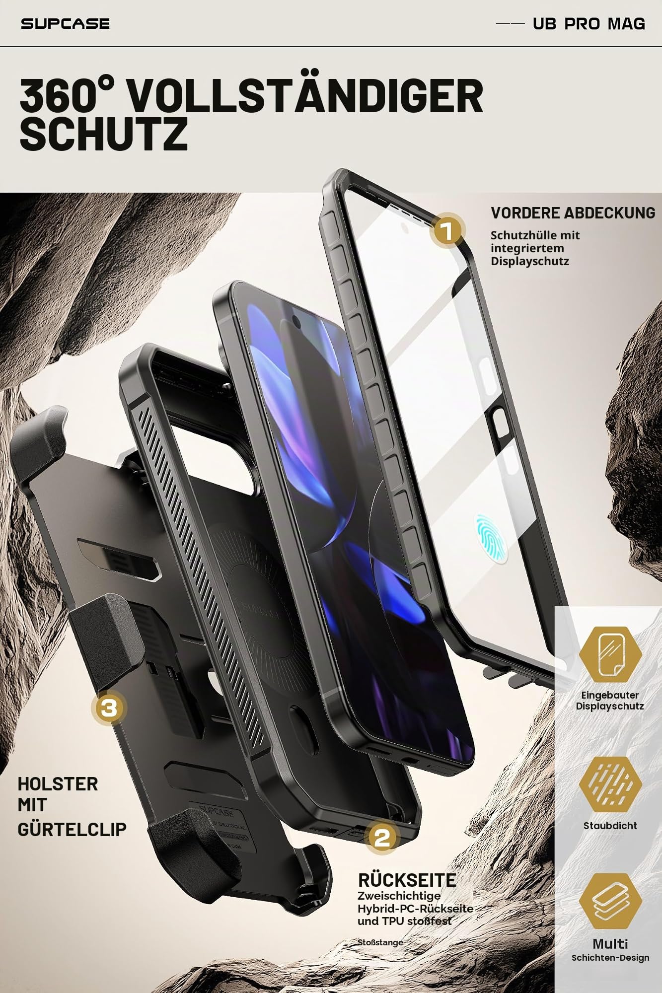 SUPCASE Schutzhülle für Google Pixel 9/9 Pro mit Ständer (UBPro Mag), [Unterstützt MagSafe] [Integrierter Displayschutz & Gürtelclip] [Schutz in Militärqualität] Magnetische Handyhülle für Pixel 9/9