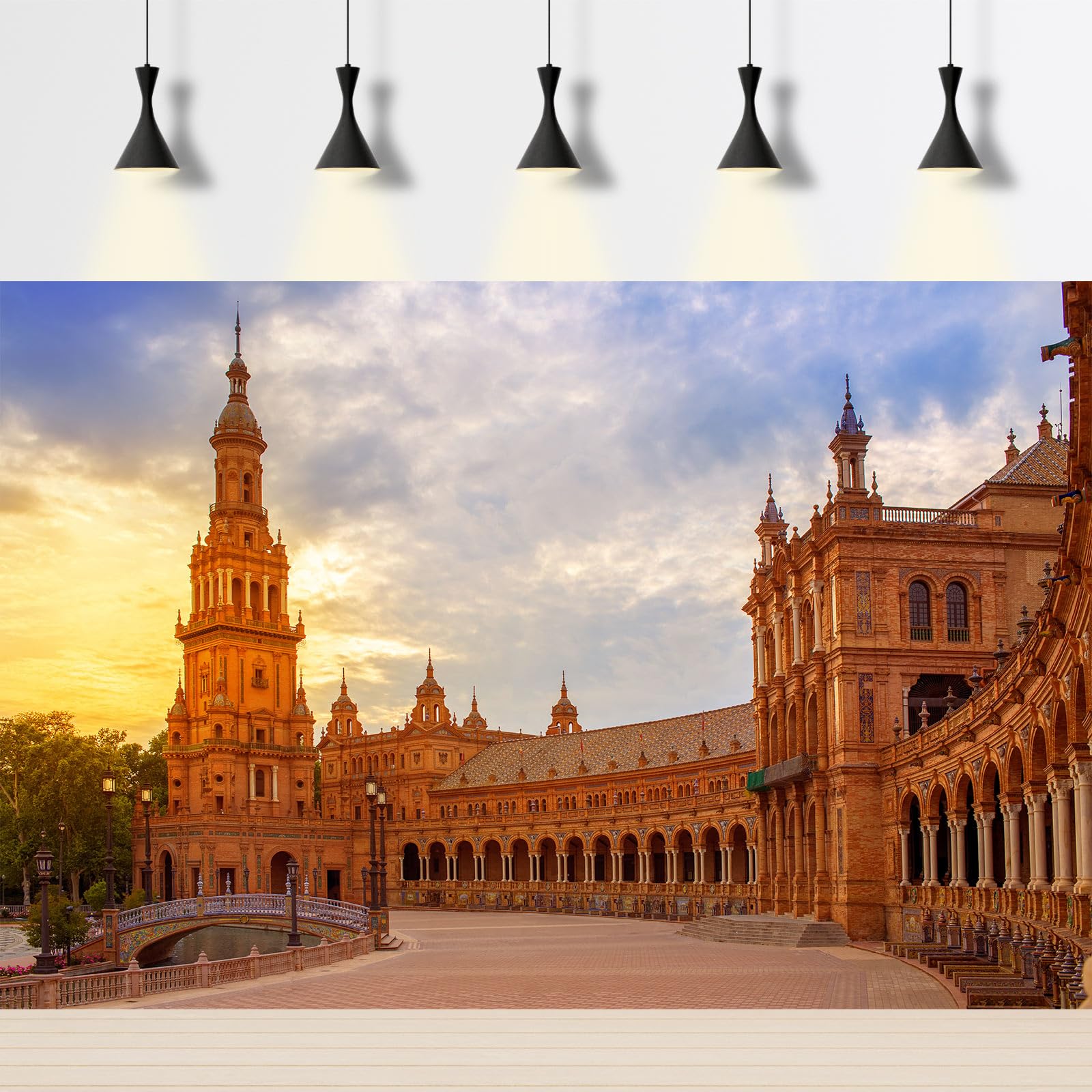 Spain Square Backdrop Seville Sevilla Plaza De Espana At Sunset Sunrise Photography