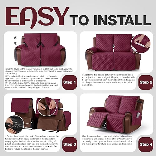 Miniatura 5 de KinCam Funda impermeable para sofá biplaza reclinable, funda antideslizante para sofá reclinable de 2 asientos, funda de sofá reclinable, protector