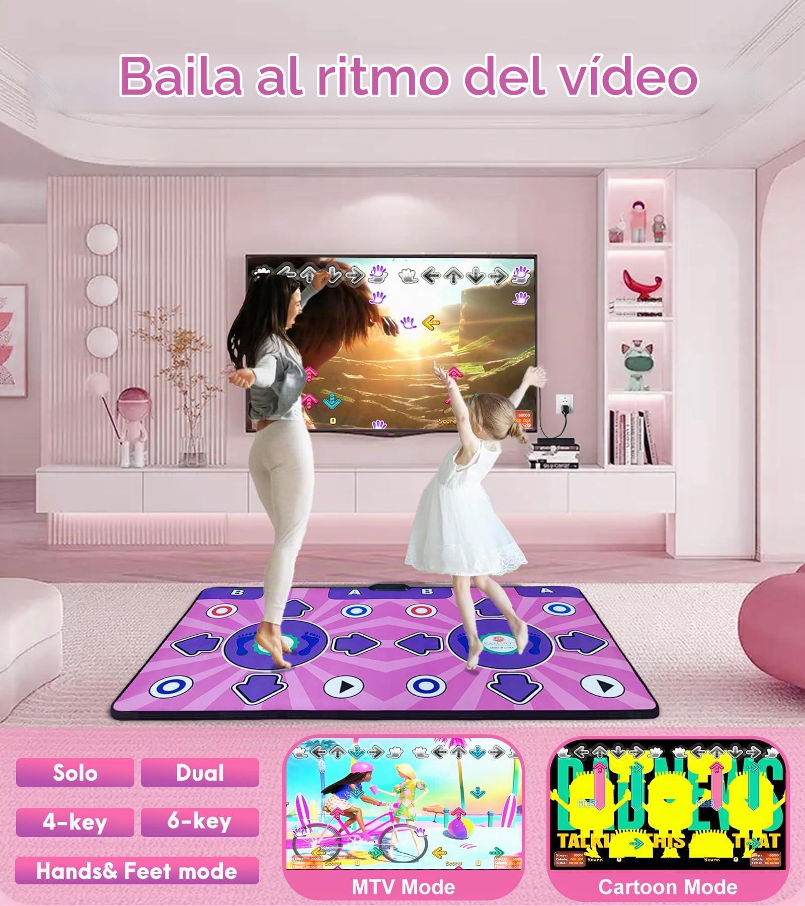 Tapete de Baile Doble con Puerto de TV HD para niños y Adultos, tapete de Baile de Franela inalámbrico Antideslizante con menú multilingüe, Aprendizaje de Kung fu Chino