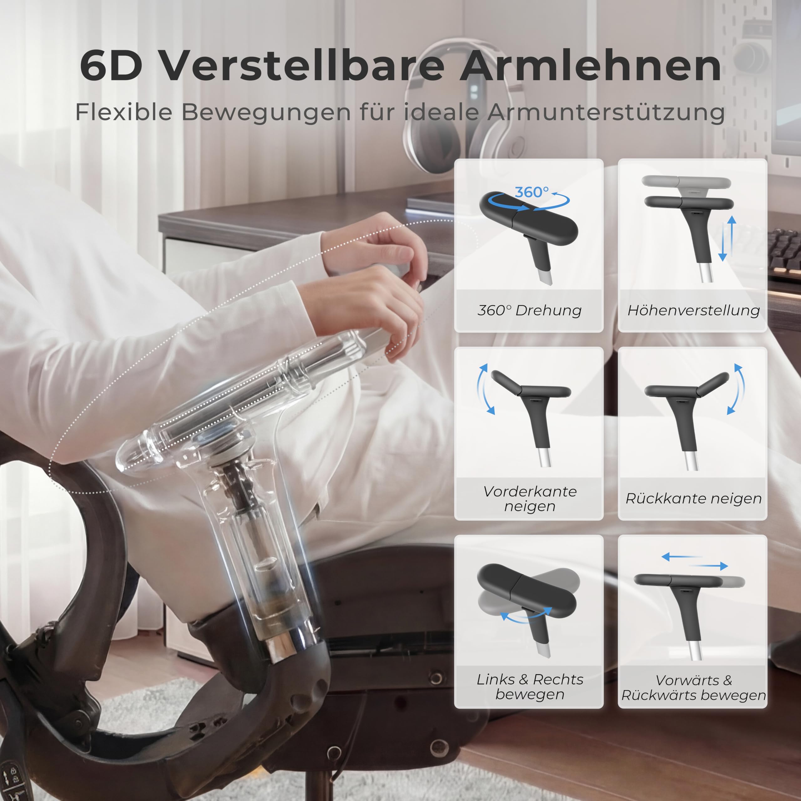 WELAX S9 Pro Ergonomischer Bürostuhl mit Mesh-Rücken, Lendenstütze, Fußstütze, 6D Armlehnen und verstellbarem Sitz – Komfortabler Gaming- und Homeoffice-Stuhl, Schwarz