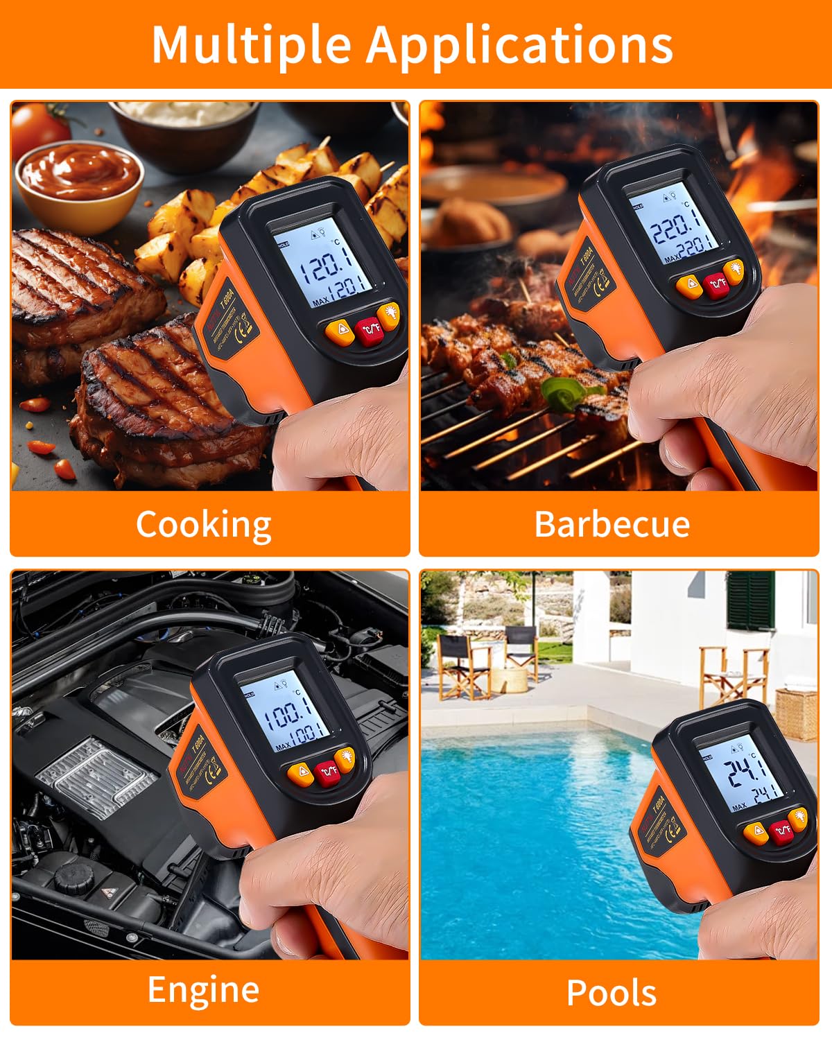 Termómetro Infrarrojo Digital -50℃~600℃ Pistola Temperatura Láser Sin Contacto con Pantalla LCD