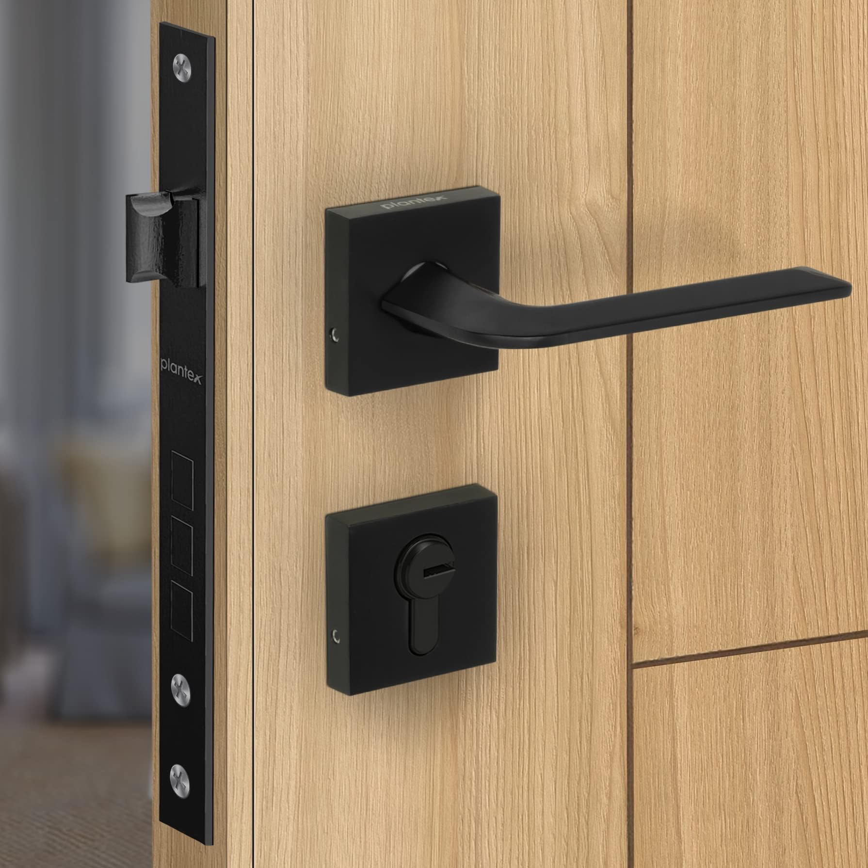 Plantex Main Door Lock/Mortise Lock for Door with 3 Years of Warranty - Robust Door Lock for Home with Brass Lock Body & Cylinder(7105 - Black)
