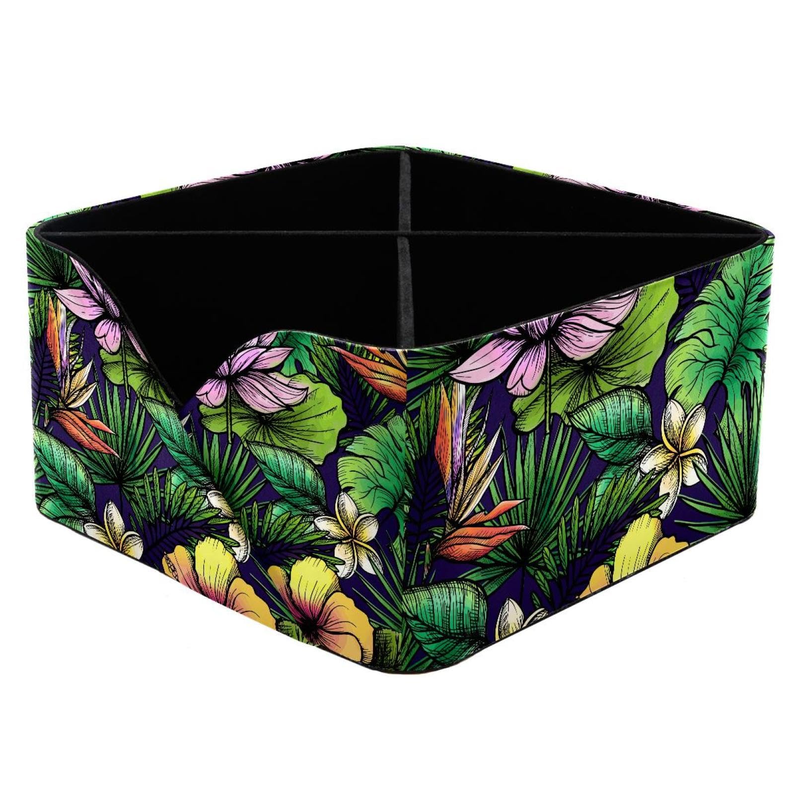 KengjuTesu Tropical Flowers Desktop Organizer Pen Holder, Rectangular Pencil Cup for Office, Study and Makeup Stations