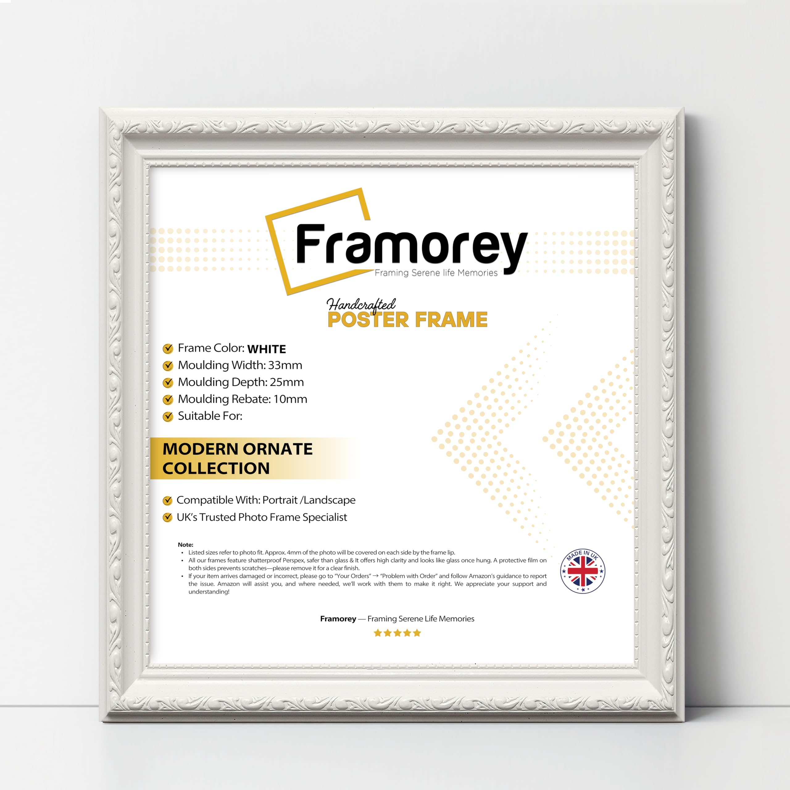 Framorey Framing Serene Life Memories White Framorey Shabby Chic Antique Square Size Picture Frame, 27X27cm Size Photo Frames, Photo Print Frame, Home Decor Frame, Best Photo Frames For Gifts