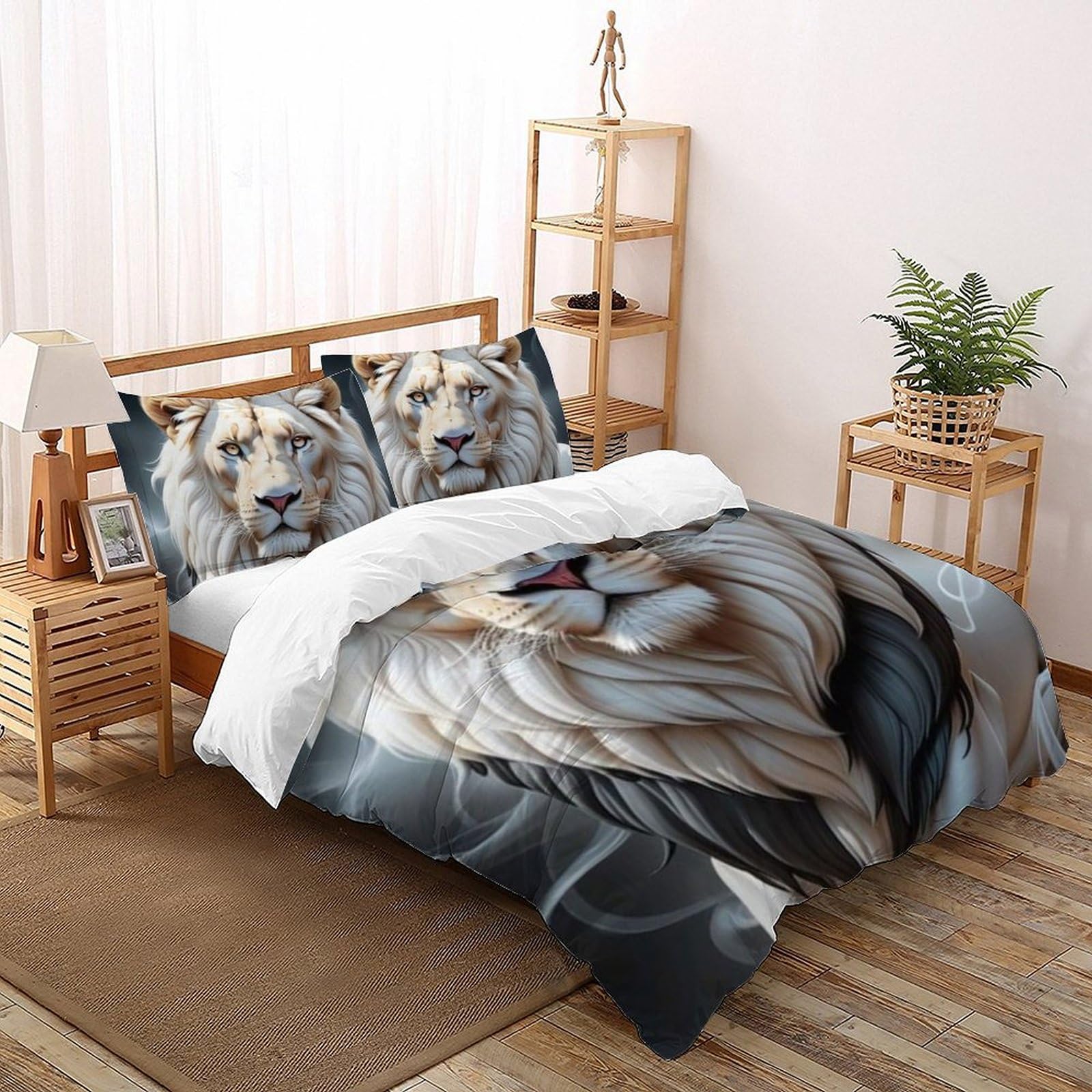 Housse de couette lion 220x240 anti-plis et facile à laver pour lit d'enfant