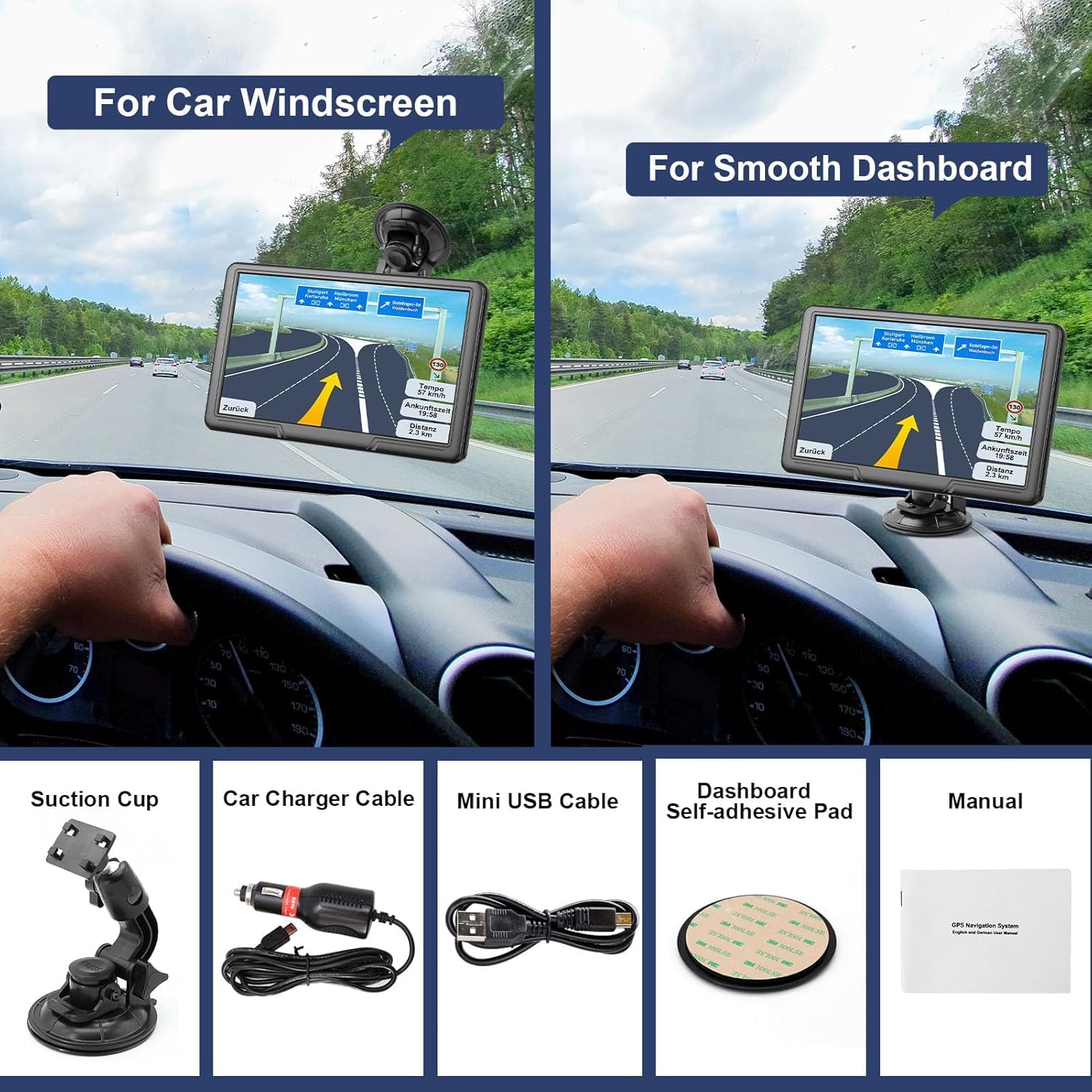 9 Pouce GPS Voiture,GPS Poids Lourds,Auto Navigation avec HD Écran Tactile,Multi-Languages Guidage Vocale 2025 Cartographie EU Installée Mise à Jour Gratuite à Vie,pour Auto,Camion,Poids Lourd