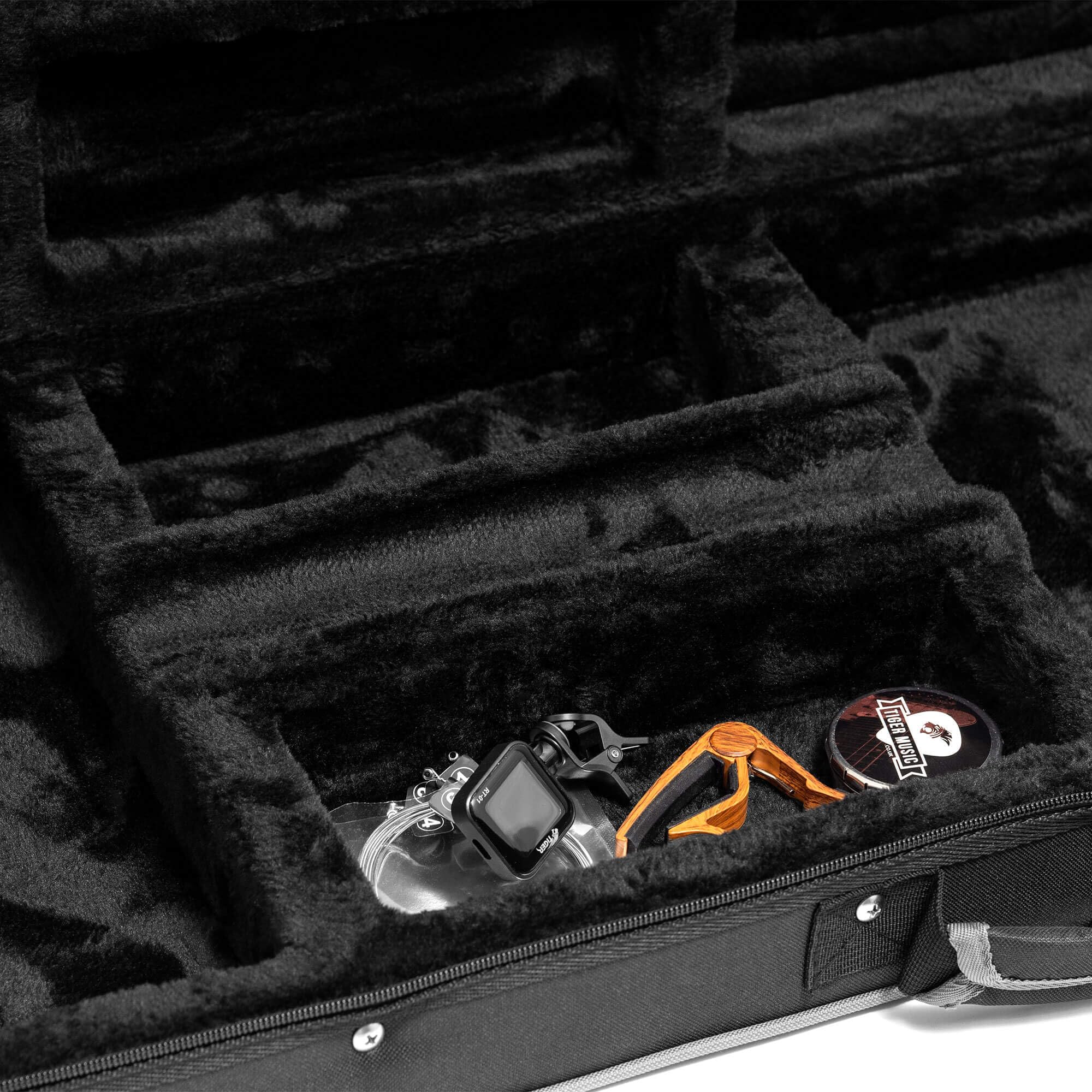 Tiger Custodia in schiuma rigida per chitarra elettrica, dimensioni standard, 99 cm, in schiuma modellata con manico per il trasporto, doppio stoccaggio, esterno Oxford 600D resistente alle intemperie