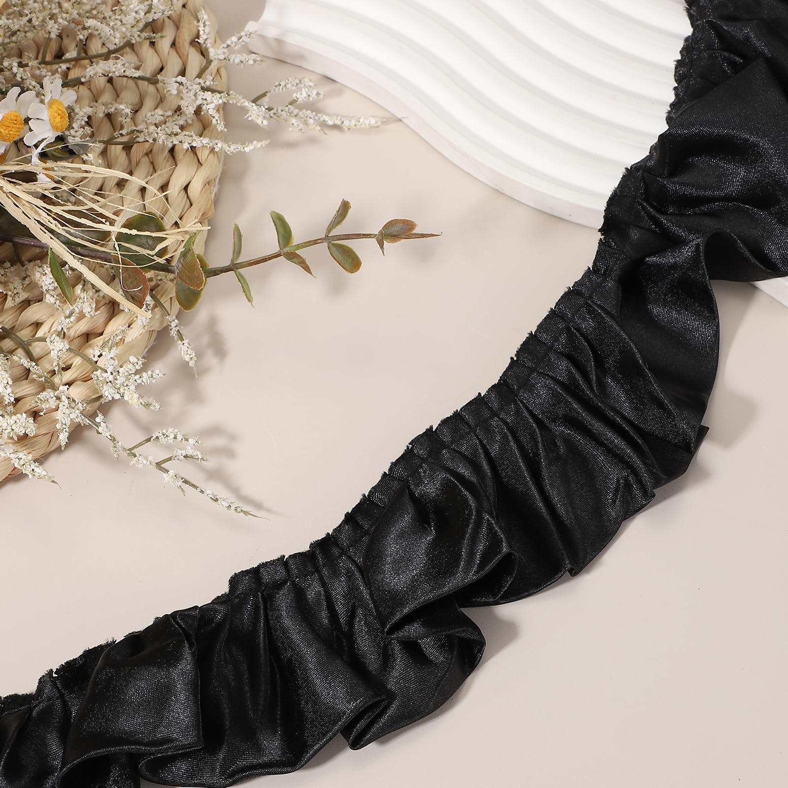 Dentelle plissée 3D mousseline noire uxcell ruban couture pour décoration intérieur et vêtement