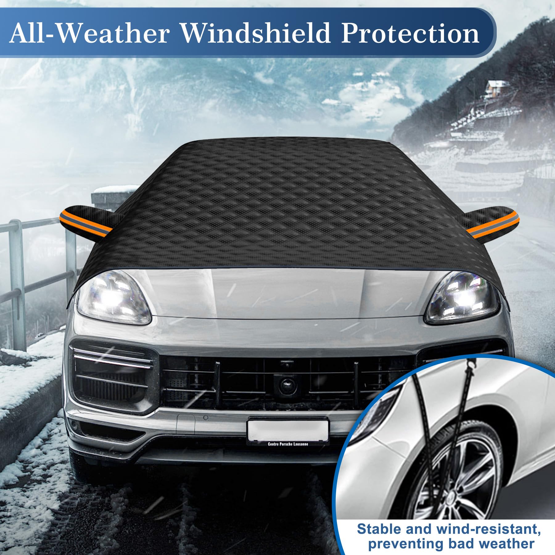 TZEKING Couverture Pare-Brise Avant Voiture,6 Aimants,Protecteur de Pare-Brise de Voiture,Pare-Soleil Anti Givre Neige Protection Repliable,Universelle pour Plupart des Véhicules,230 * 148CM