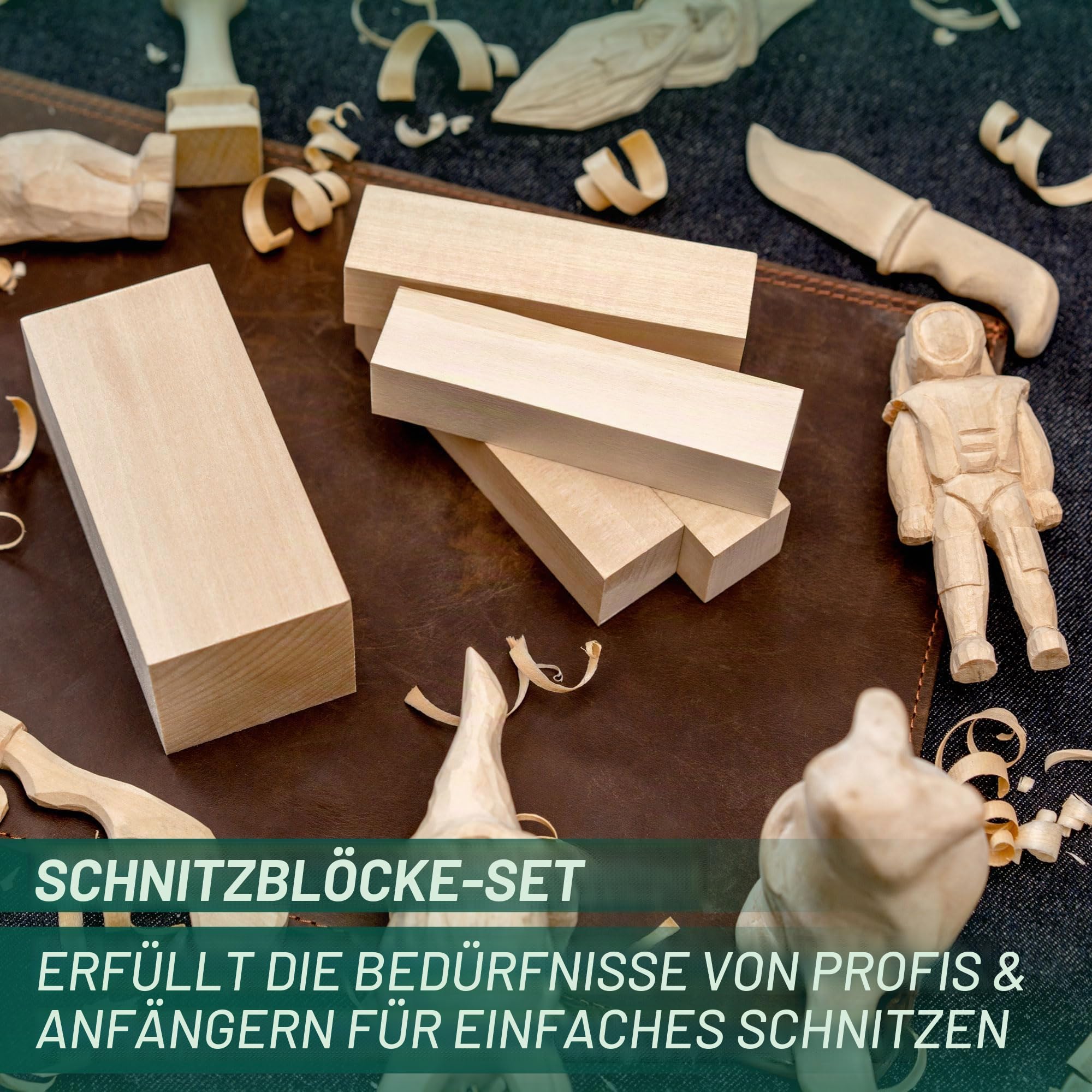 BeaverCraft Holzschnitzset für Kinder & Erwachsene - Holz Schnitzwerkzeug S16 mit Schnitzmessern Linde Holz-Blöcken zum Schnitzen, Hobby Schnitzmesserkit - Schnitzmesserset für Anfänger