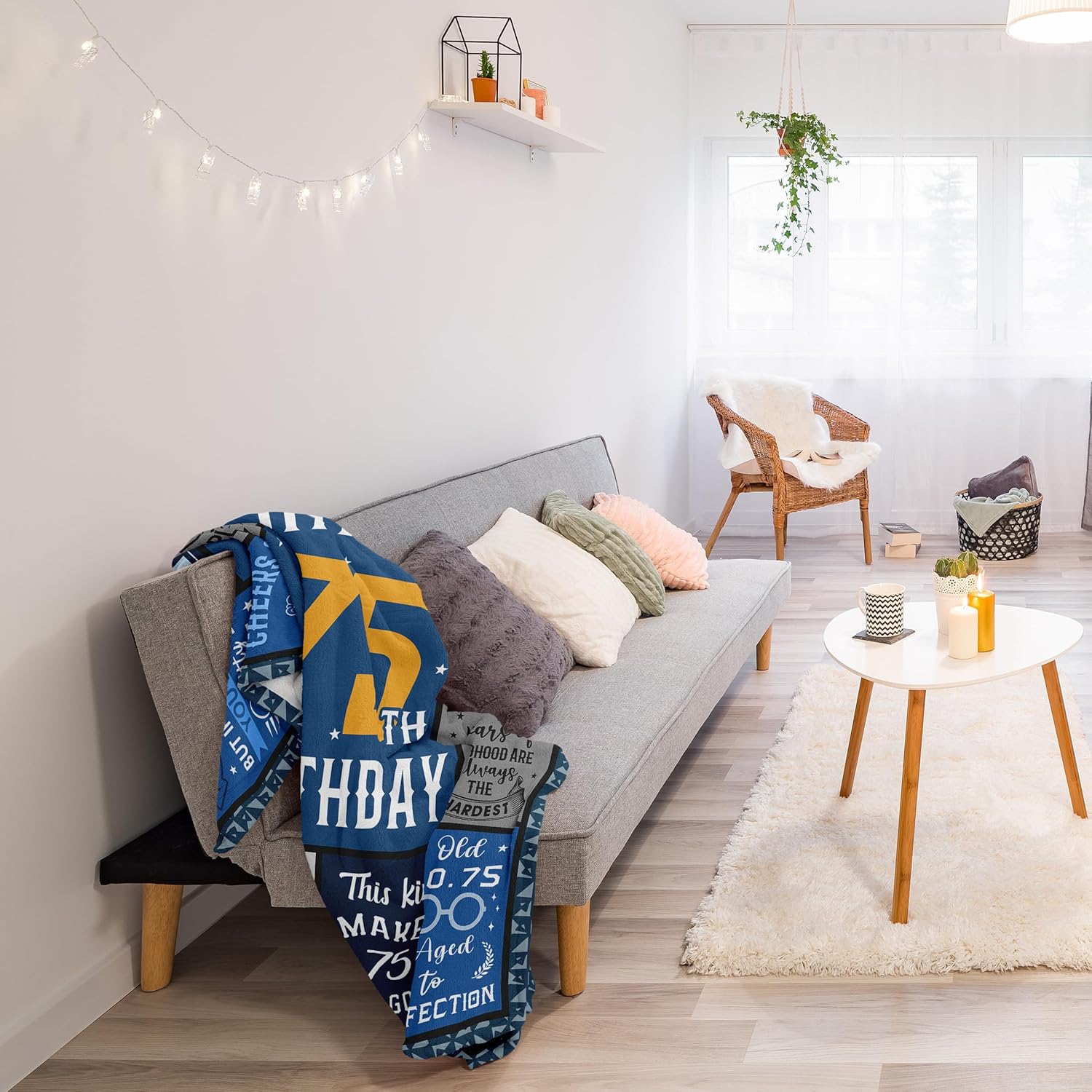 75th Birthday Gifts for Men Women, Best 75th Birthday Gifts for Men Women, 75 Year Old Birthdays Gift for Man, Funny 1950 75 Year Old Birthdays Gift for Man Ideas Blanket 50"X60" - Image 5