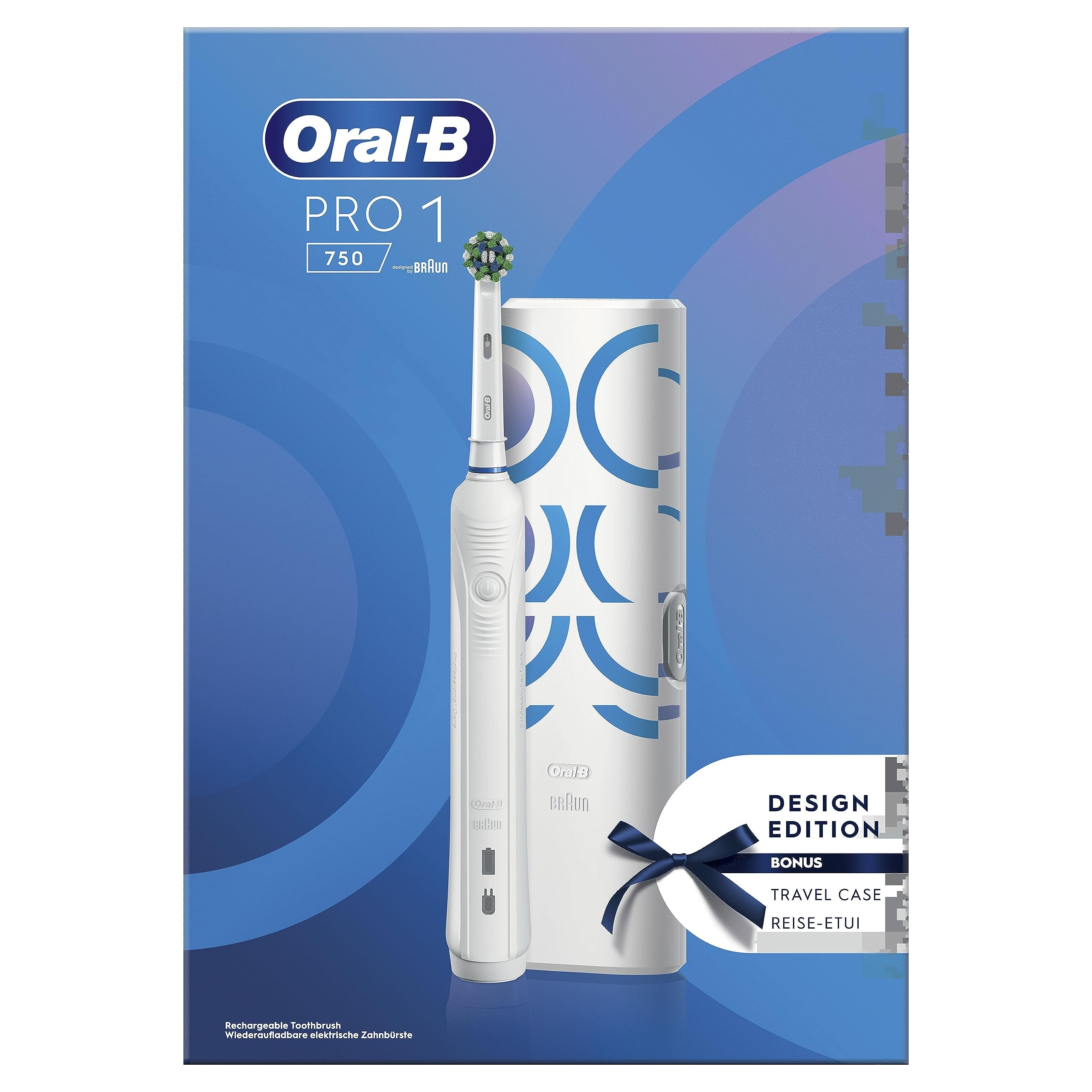Oral-B Pro 1 750 Brosse À Dents Électrique Avec Technologie 3D, Blanche, 1 Étui De Voyage, 1 Brossette