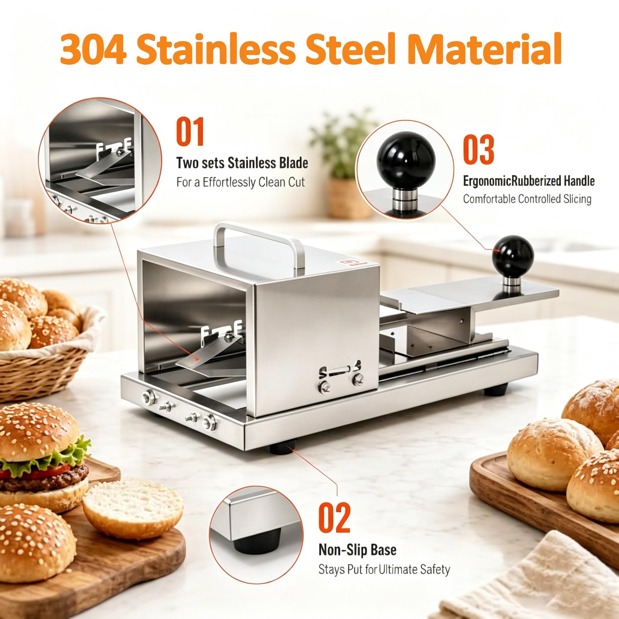 Affettatrice Commerciale per Pane, Taglia Bagel e Panini Hamburger Manuale