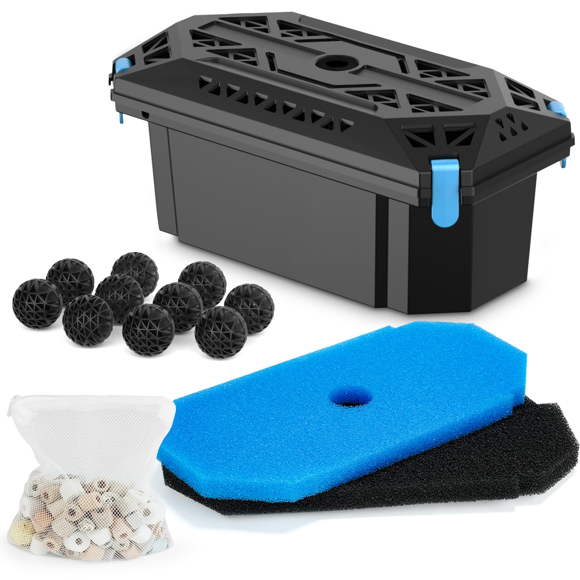 NFESOLAR N9326 - Filtro para estanques al aire última intervensión, caja de filtro con almohadillas para orejas de filtro, bolas biológicas y anillos de filtro de cerámica, protege la bomba sumergible