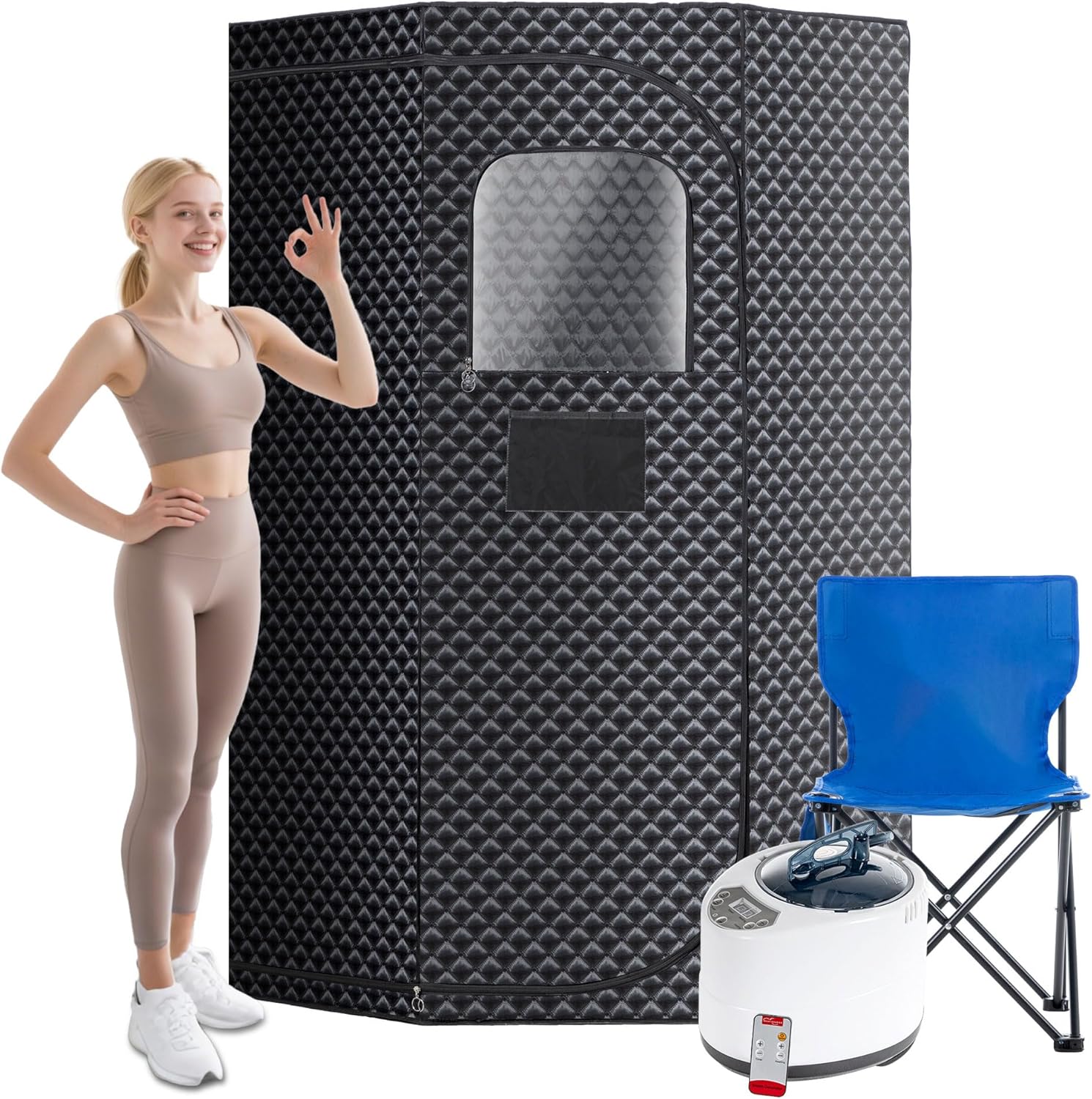 Steam Sauna Tent for Home, 5-Sided Personal Spa with 3L Steamer, Fast 8-Min Heat-Up, Foldable Portable Indoor Box with Remote & Chair for Detox, Relaxation, Weight Loss