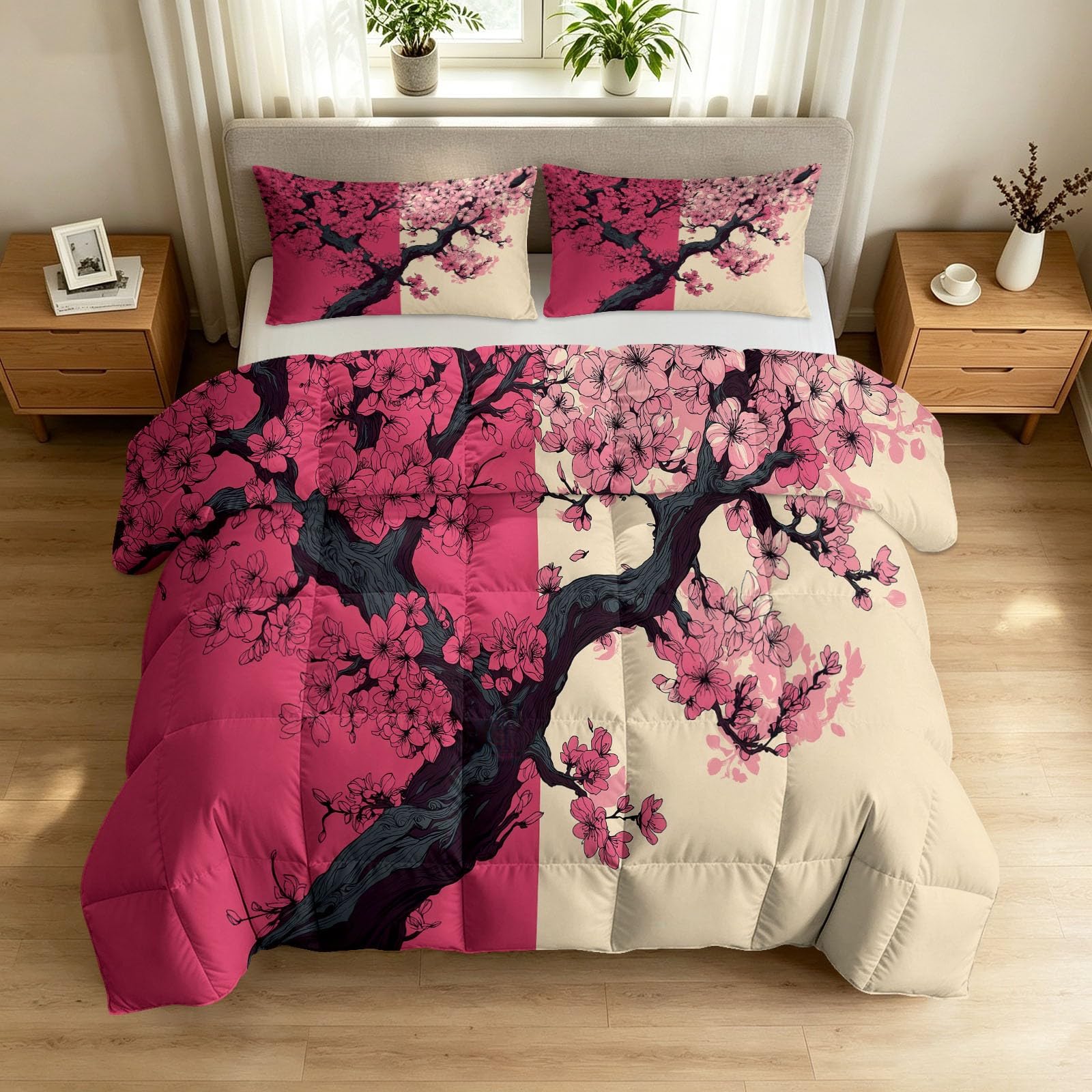 Couette 240 x 260 cm avec 2 taies d'oreiller au style japonais moderne