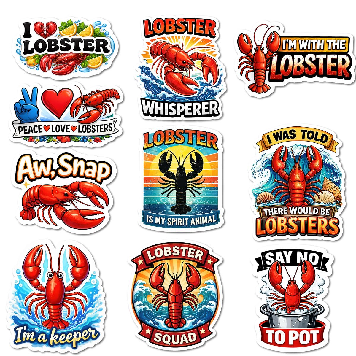 Stickers homard imperméables lot de 10 autocollants résistants pour bouteille et plage