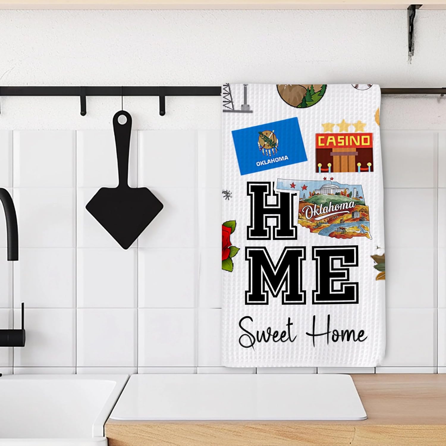 Home Sweet Home Oklahoma Kitchen Towel - Housewarming and Homecoming Gifts - Oklahoma State Favorite Symbol Dish Towels Gifts for Women Friends for Birthdays Mother's Day and Holidays - Image 2