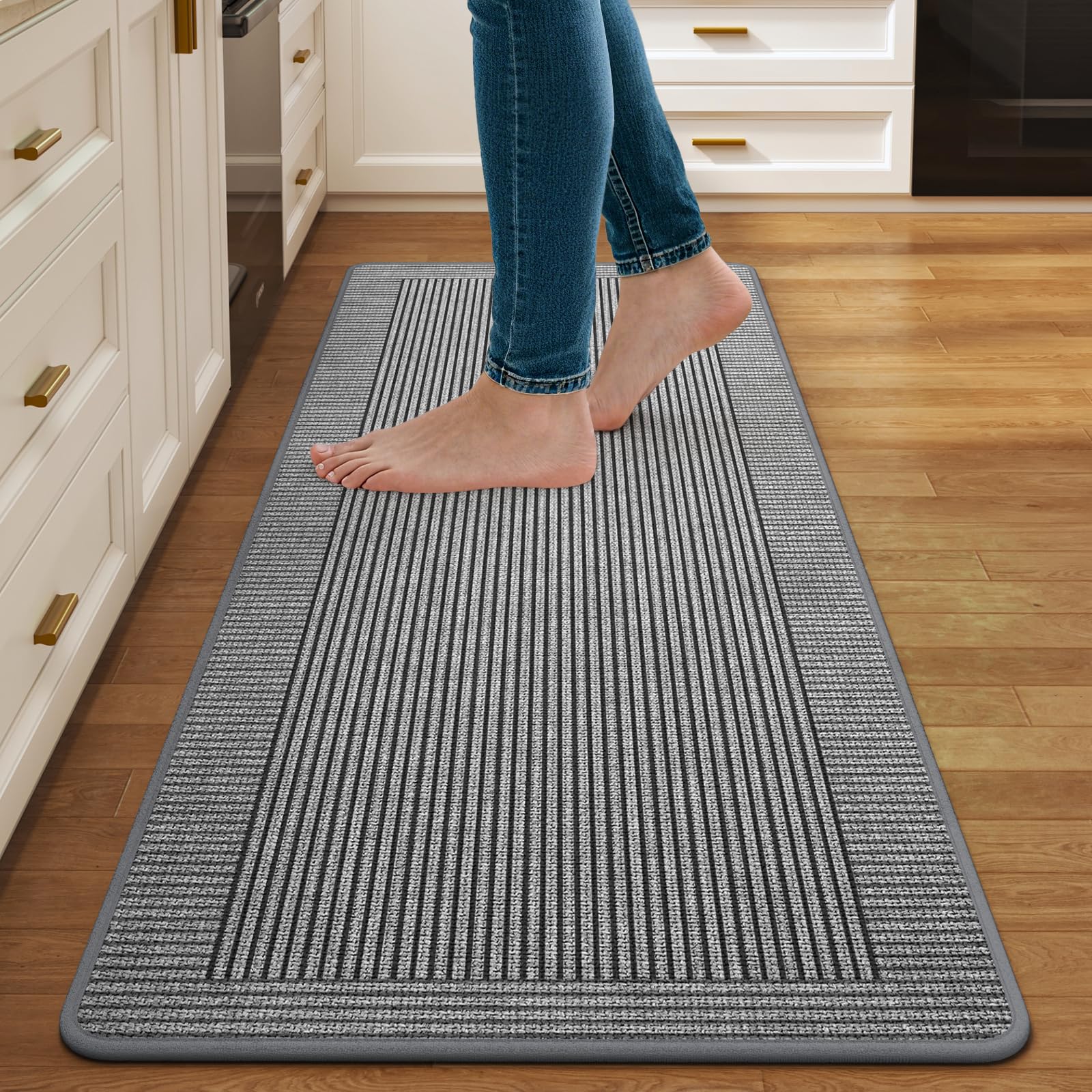 Quqei Kitchen Mats for Floor, Non Slip Kitchen Runner Rug, 43x120 CM Grey