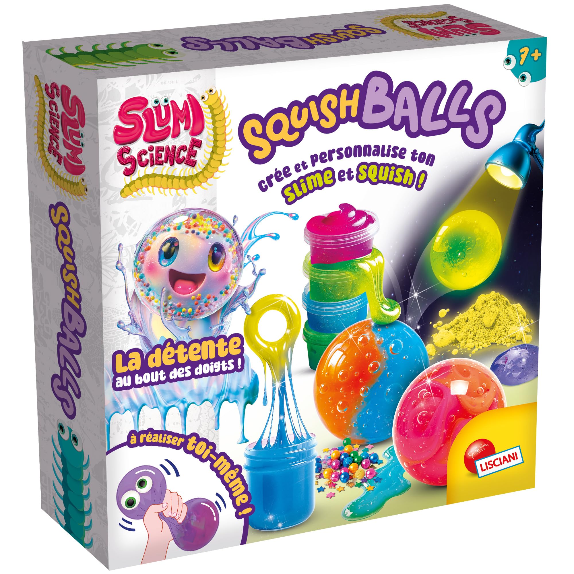 Lisciani Slumi Science Squish Balls – Kit de creación de Bolas Slime Infantil a Partir de 7 años – Actividad DIY Slime Personalizado – Bolas Squishy antiestrés para llenar – Decoración con Perlas de