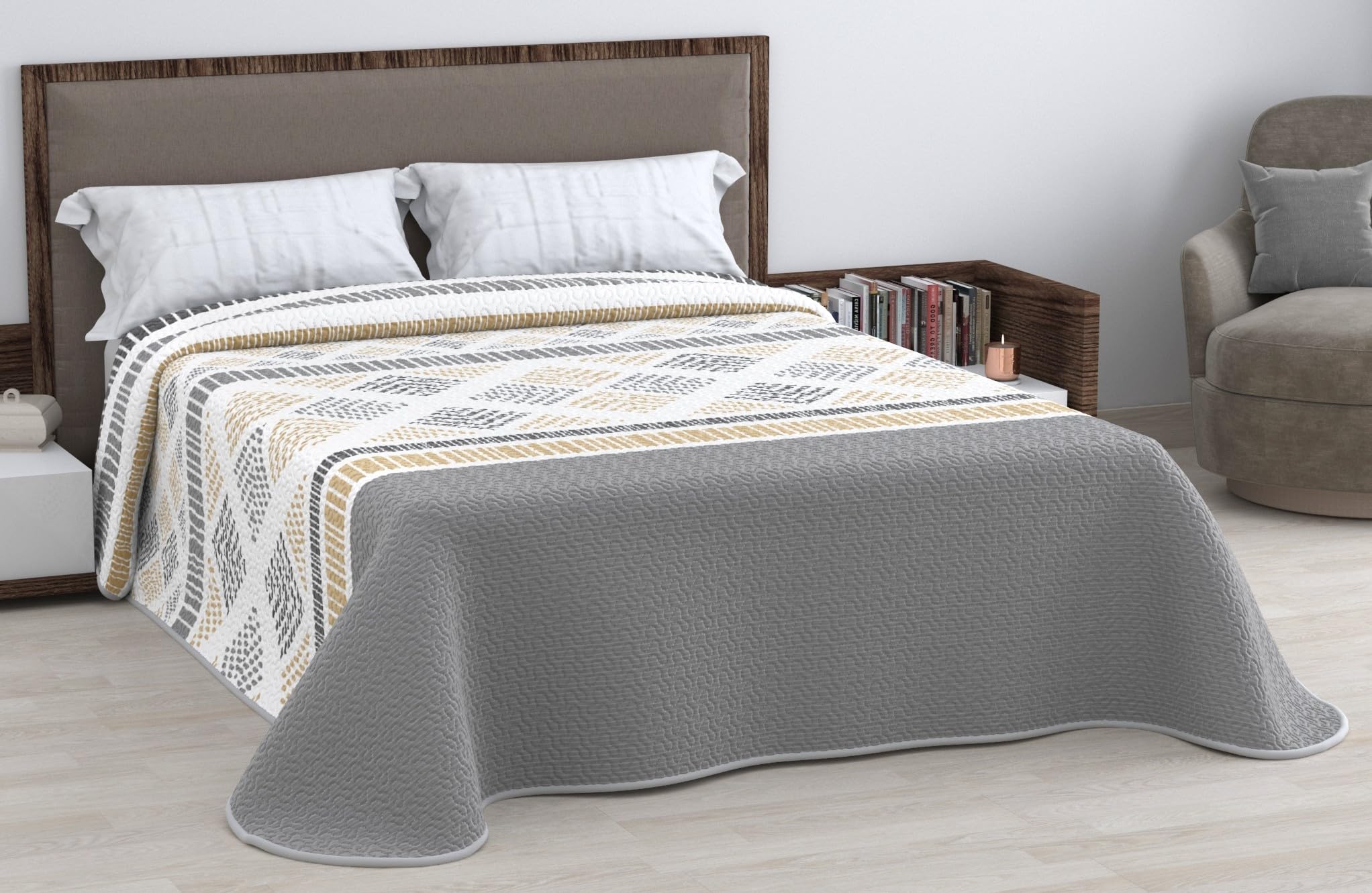 HM'S HOME'SECRET Colcha Bouti Estampada de 100% Microfibra Suave - Variedad de Diseños y Tamaños (Liso Gris, Cama 150cm) — view 23