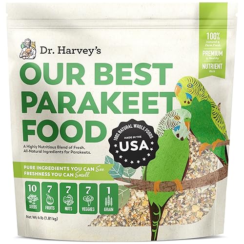 Dr. Harvey's Our Best Parakeet Food, Wholesome Seeds, Nuts, Fruits, and Vegetable Bird Feed for Budgies and Parakeets (4 Pounds/1.81 kg) - 4 Pound (Pack of 1)