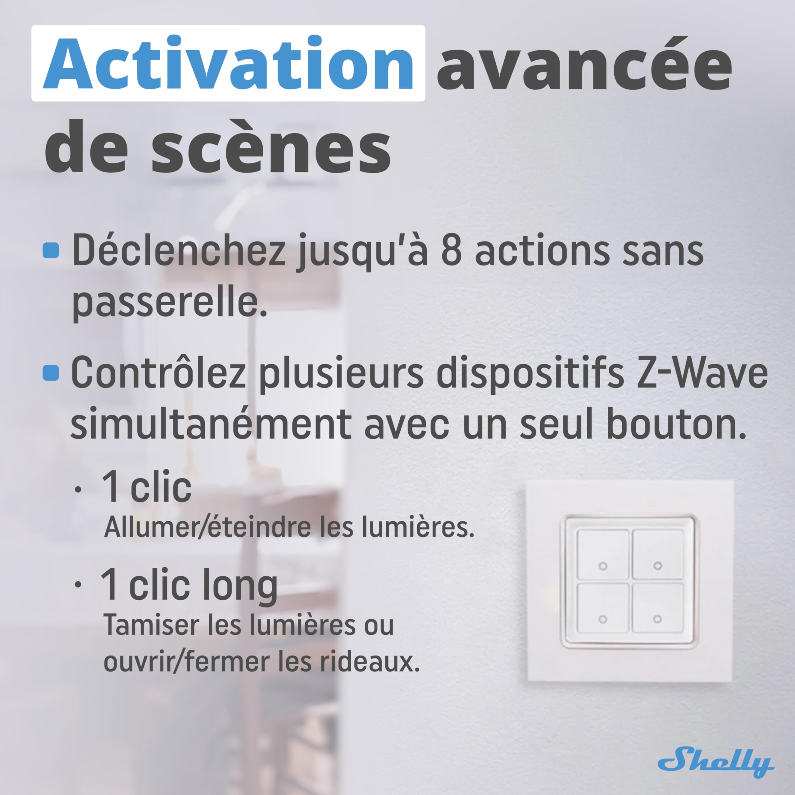Shelly Wave i4 - Contrôleur Domotique Z-Wave à 4 entrées (110-240 V AC), Contrôle à distance dispositifs connectés, Horaires et Scènes, 12 Clics Possibles, Passerelle Z-Wave requise