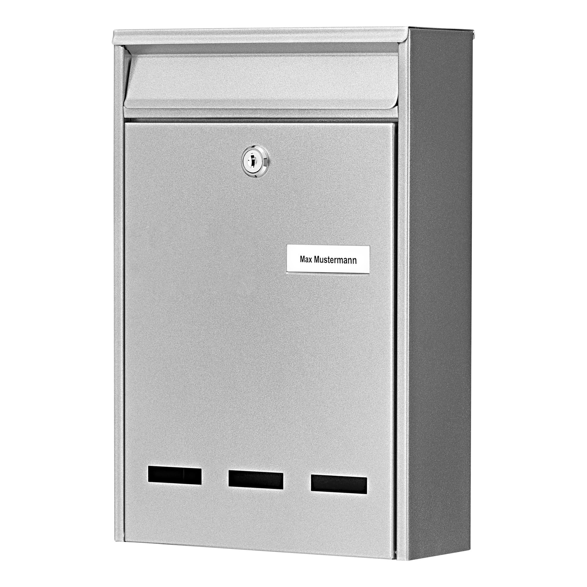 Burg Wächter 61020 Pocket Steel Letterbox Silver Galvanized 2 Keys