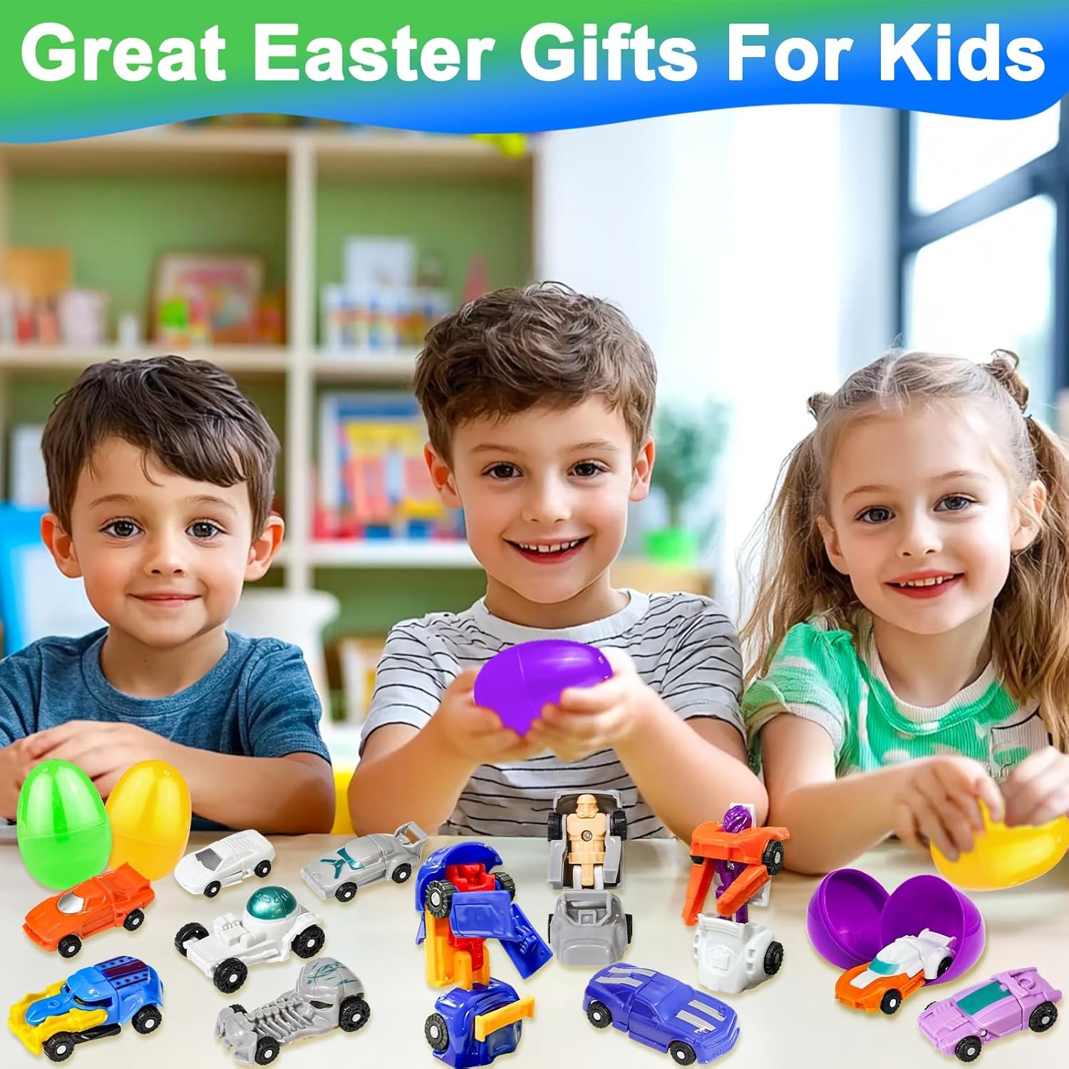 AMENON 12 Pack Easter Eggs with Transform Car Toys For Boys, Easter Basket Essential Basket Stuffers Transform Vehicle Robot For Kids Easter Egg Hunts Easter Basket Stuffers Fillers and Party Favors - Image 6