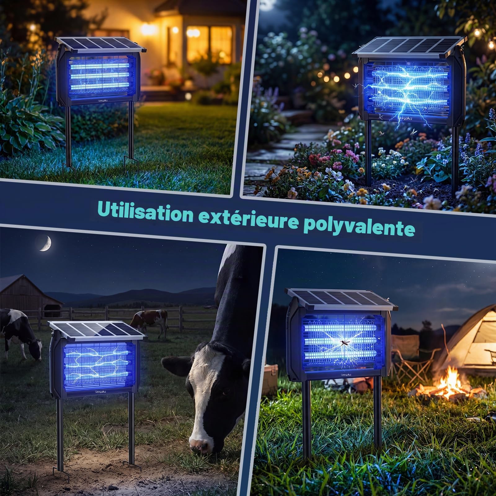 Désinsectiseur Électrique Solaire 10W Extérieur - Lampe Anti-Moustiques | Piège à Mouches 4000V avec Lampe UV, Étanche IPX5, Tue-Moustiques pour Cuisine, Maison, Patio, Jardin, Camping