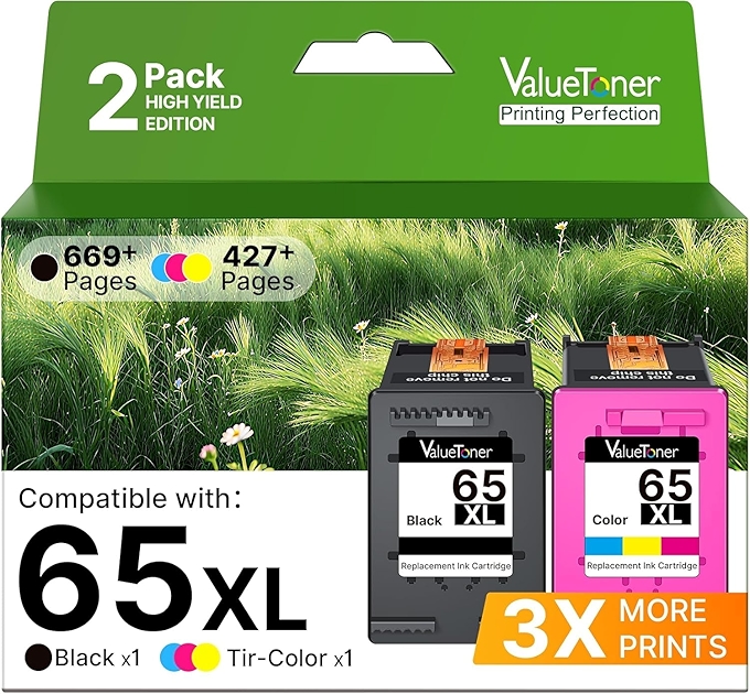 Valuetoner HP 65XL兼容墨盒套装（黑色与彩色）