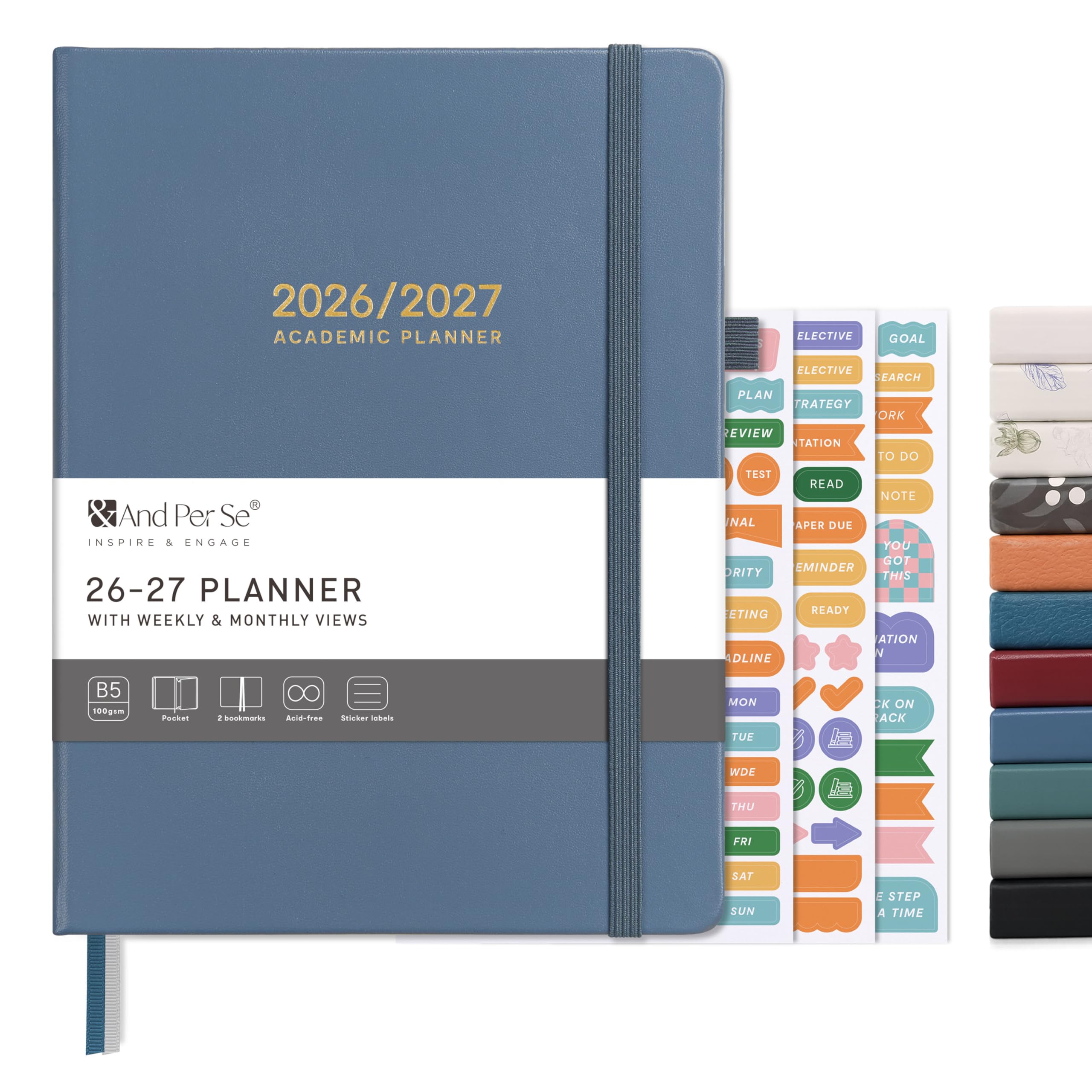 And Per Se Academic Planner 2026-2027 โ Weekly & Monthly Planner, July 2026 to June 2027, B5 Leather Hardcover with Inner Pocket โ Student & Teacher Organizer, 7.5" x 10"(Dark Blue)