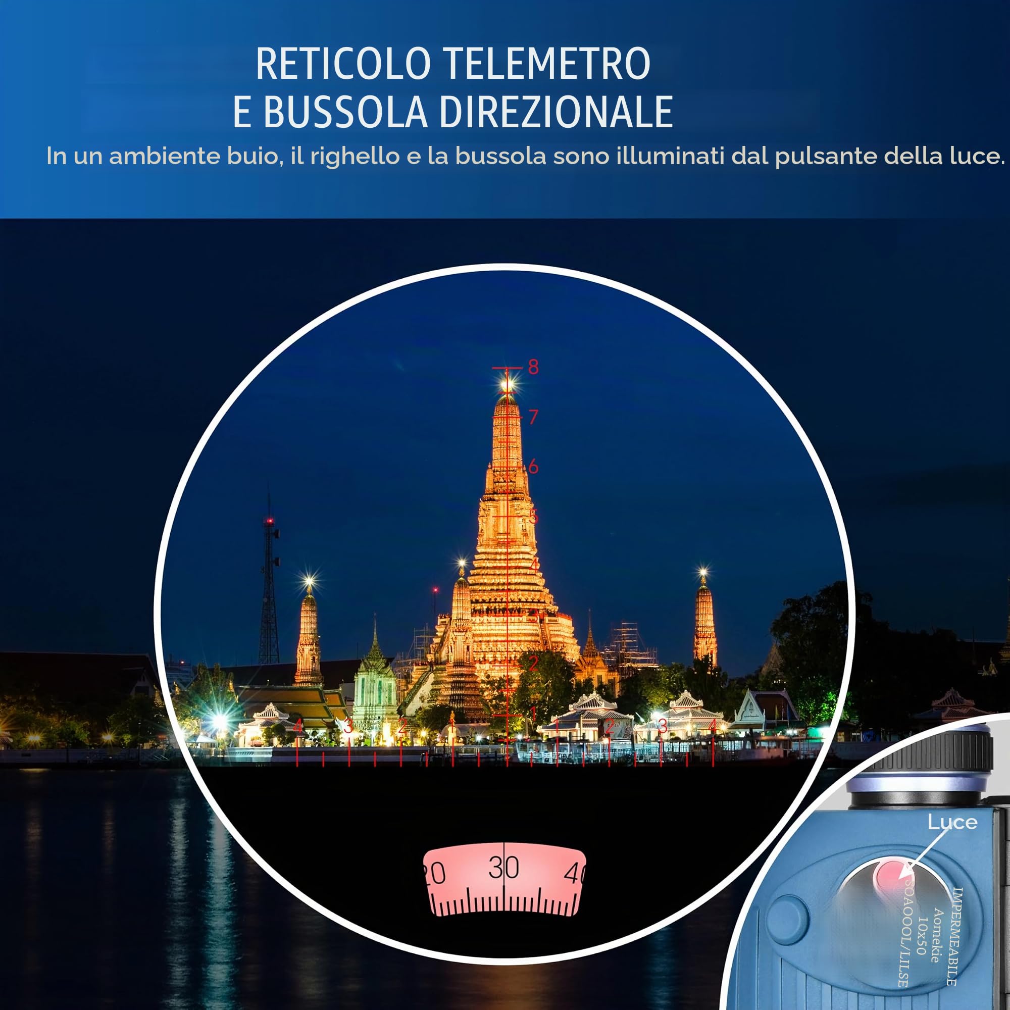 Aomekie Binocolo Marino 10x50 con Bussola Illuminata e Telemetro, Binocolo Professionale Lungo Raggio, Impermeabile IPX7 e Galleggiante, Ideale per Navigazione, Pesca e Sport Acquatici
