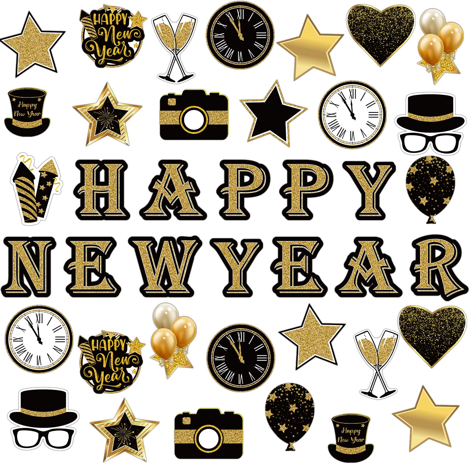 Marspark 68 Pcs Happy New Yea Classroom Decor Black Gold Bulletin Decor