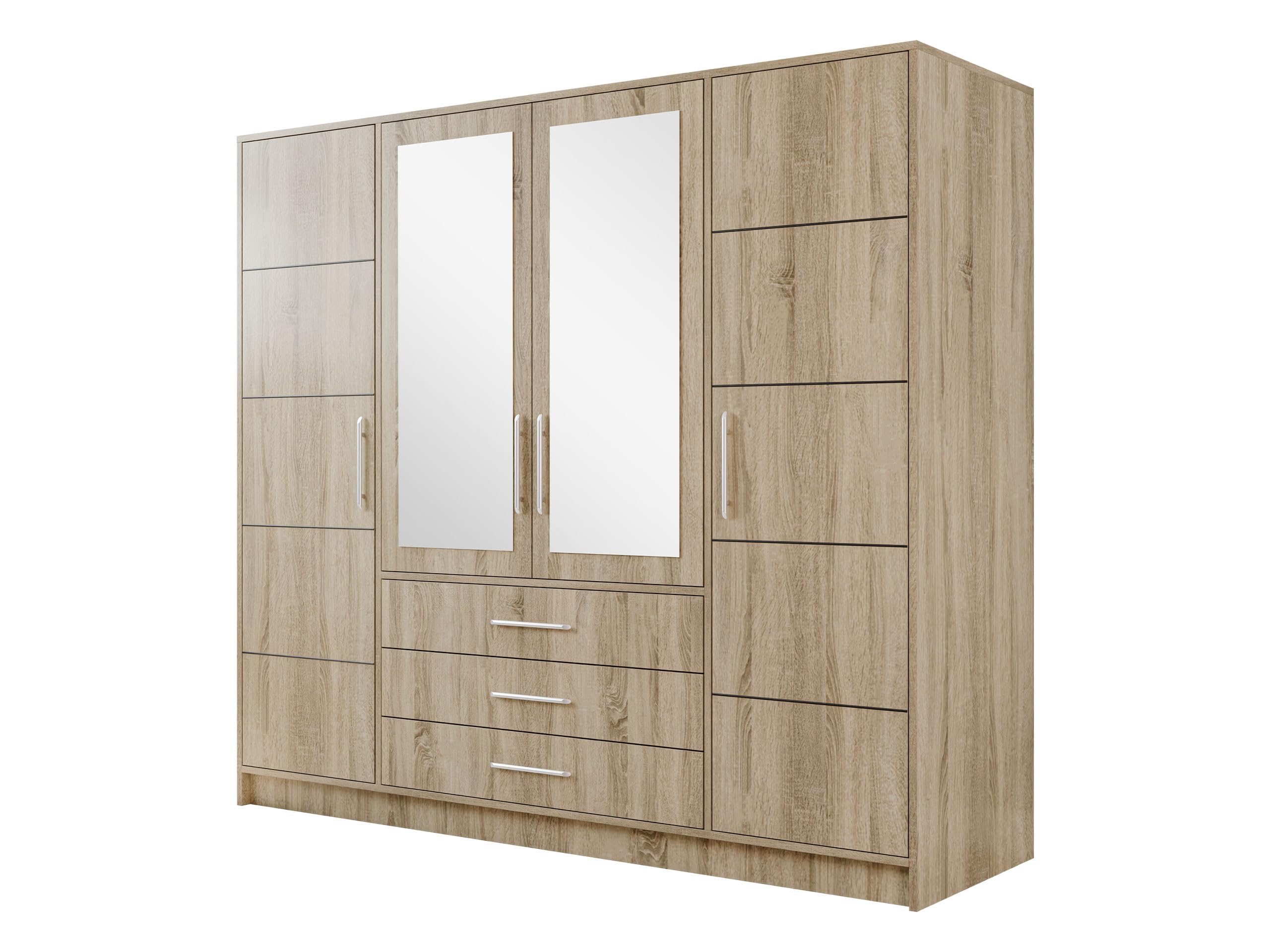 Mirjan24 Drehtürenschrank Bado 4D mit Spiegel und Schubladen, Eiche