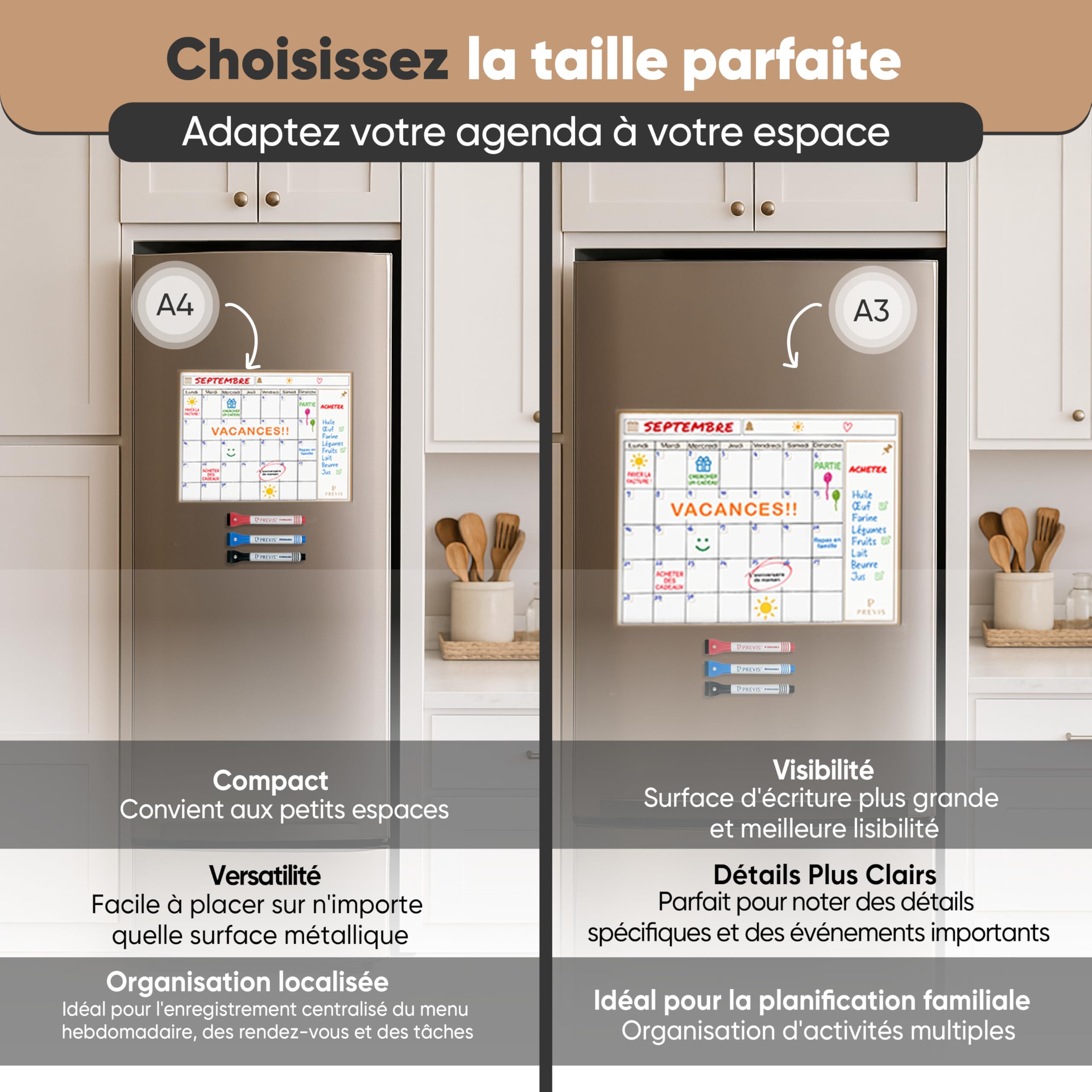 Tableau Repartition Des Taches Famille SKYCROO - Calendrier Magnétique Frigo (x3) - Planning Familial Semainier & Mensuel - Blanc Tableau Magnétique Frigo - 4