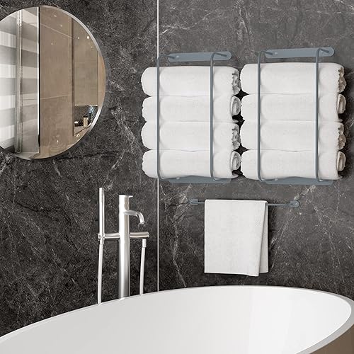 Miniatura 7 de Juego de toalleros negros 2 en 1 para pared, toallero de baño y almacenamiento, perfecto para pequeños spas y salones