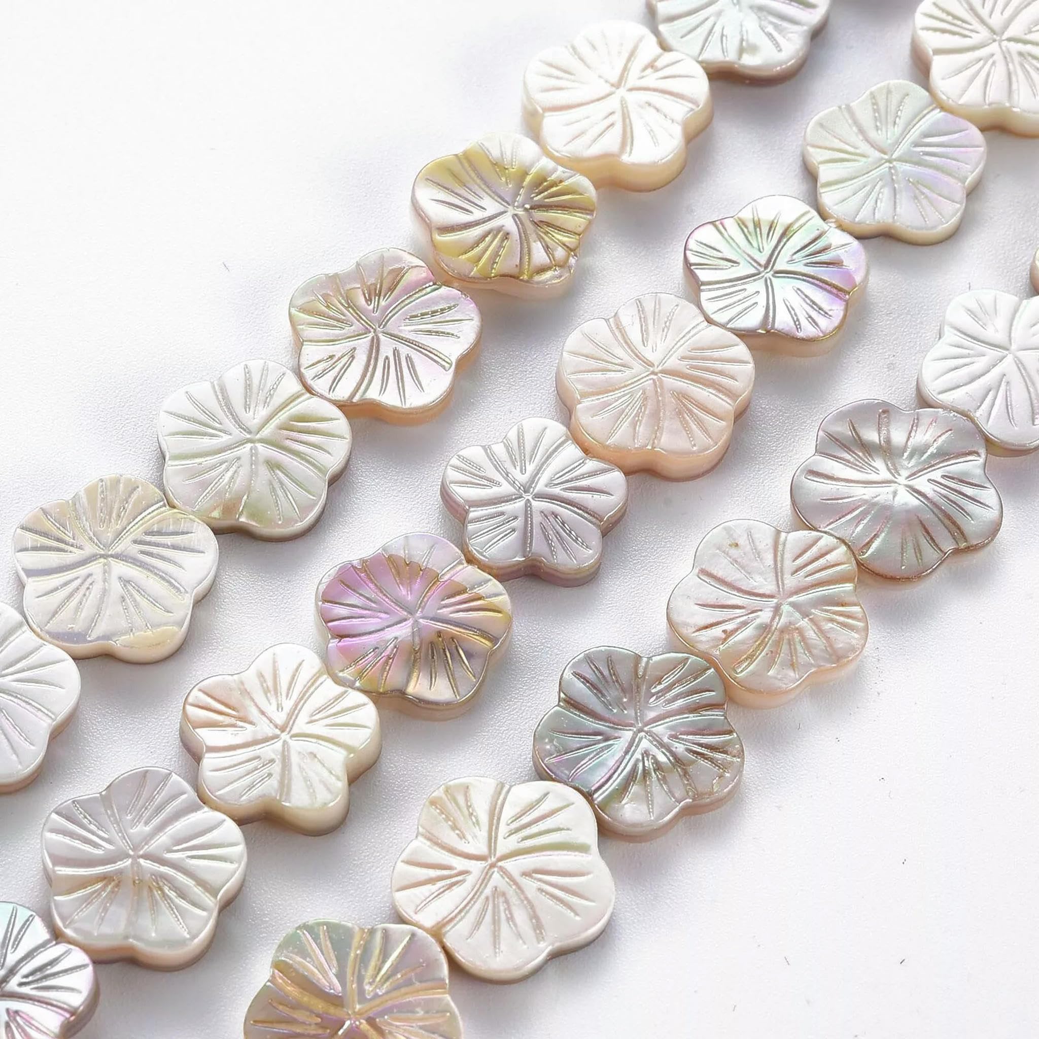10 hebras de Cuentas de Flores de Concha de Agua Dulce Natural galvanizadas de 11 a 14 mm