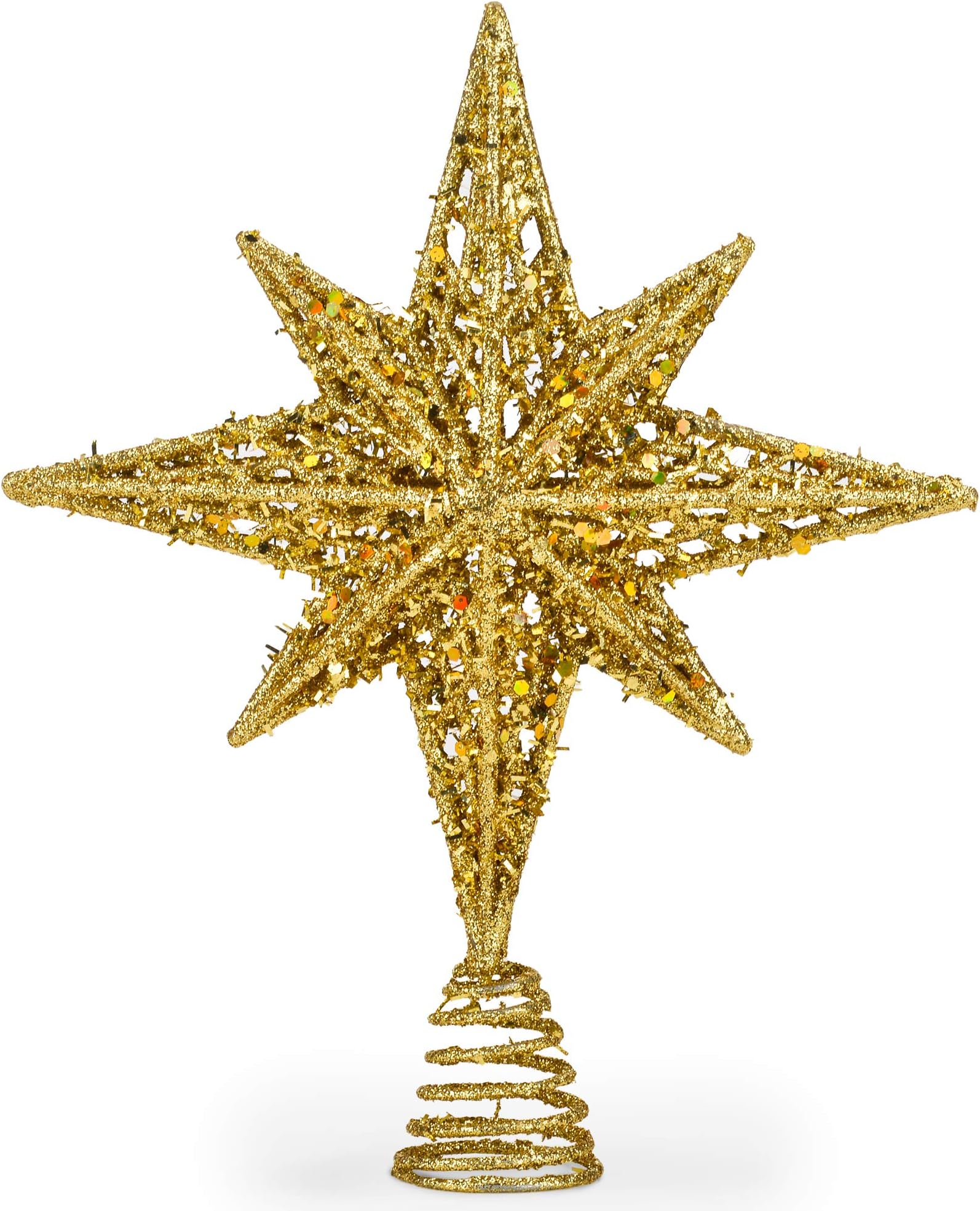 8 Inch Bethlehem Glitter Gold Star Christmas Tree Topper | Tree Toppers | Christmas Star Tree Topper | Rustic Tree Toppers Christmas Decorations | Christmas Tree Topper for 3-6 ft Trees