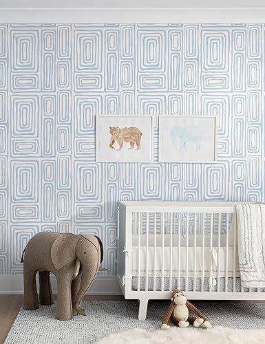 Miniatura 7 de GloryTik Papel tapiz moderno de 16.14 x 197 pulgadas, diseño geométrico azul y blanco, papel de contacto bohemio para armarios y cajones, papel