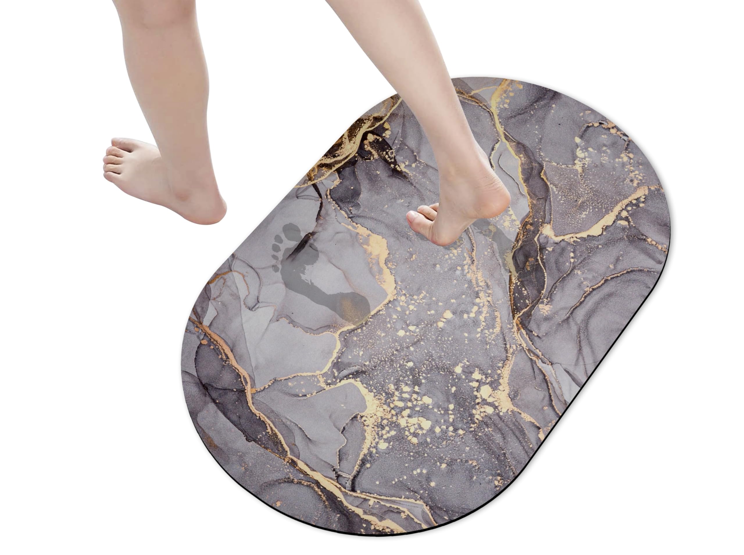 Akos Quick Dry Bath Mat – Non Slip, Water Absorbent Diatomite Bathroom Mat for Shower, Floor & Wudu – Washable Diatomaceous Earth Bath Mat – Grey/Purple Bathroom Mat (43x75 cm)