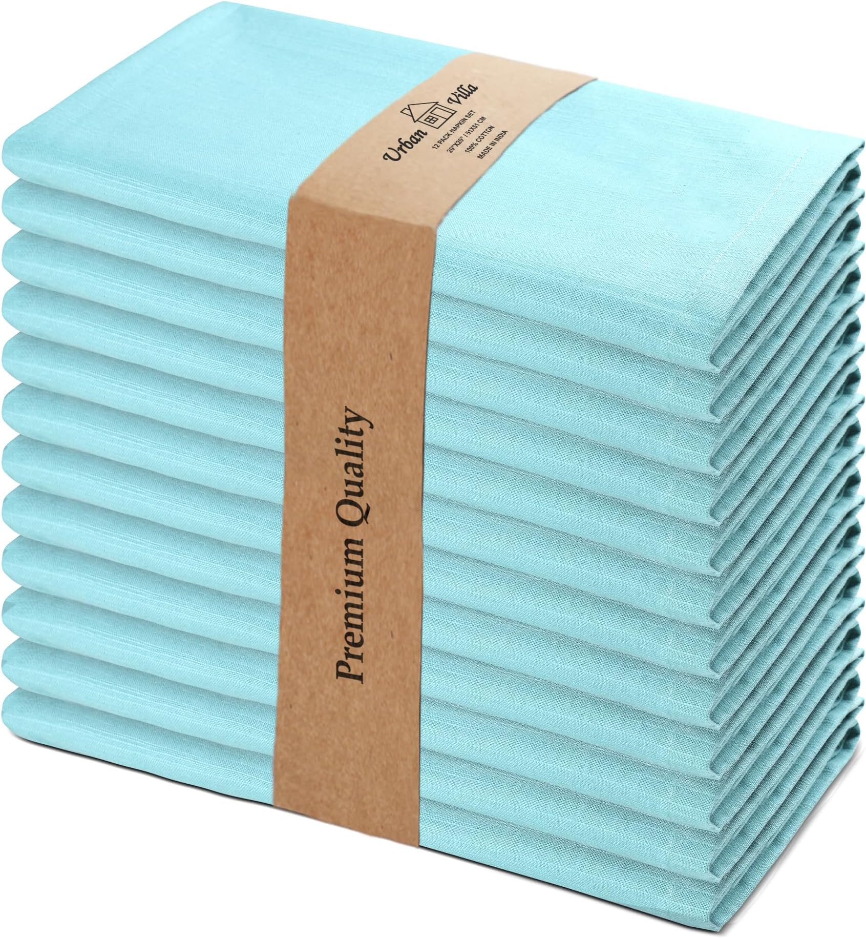 Urban Villa Cloth Napkins 100% Cotton Highly Absorbent Washable Durable Reusable Premium Dinner Napkins Ideal for Gifts for Mothers Day Hotel Farmhouse Parties - Aqua (20" x 20", Set of 12)